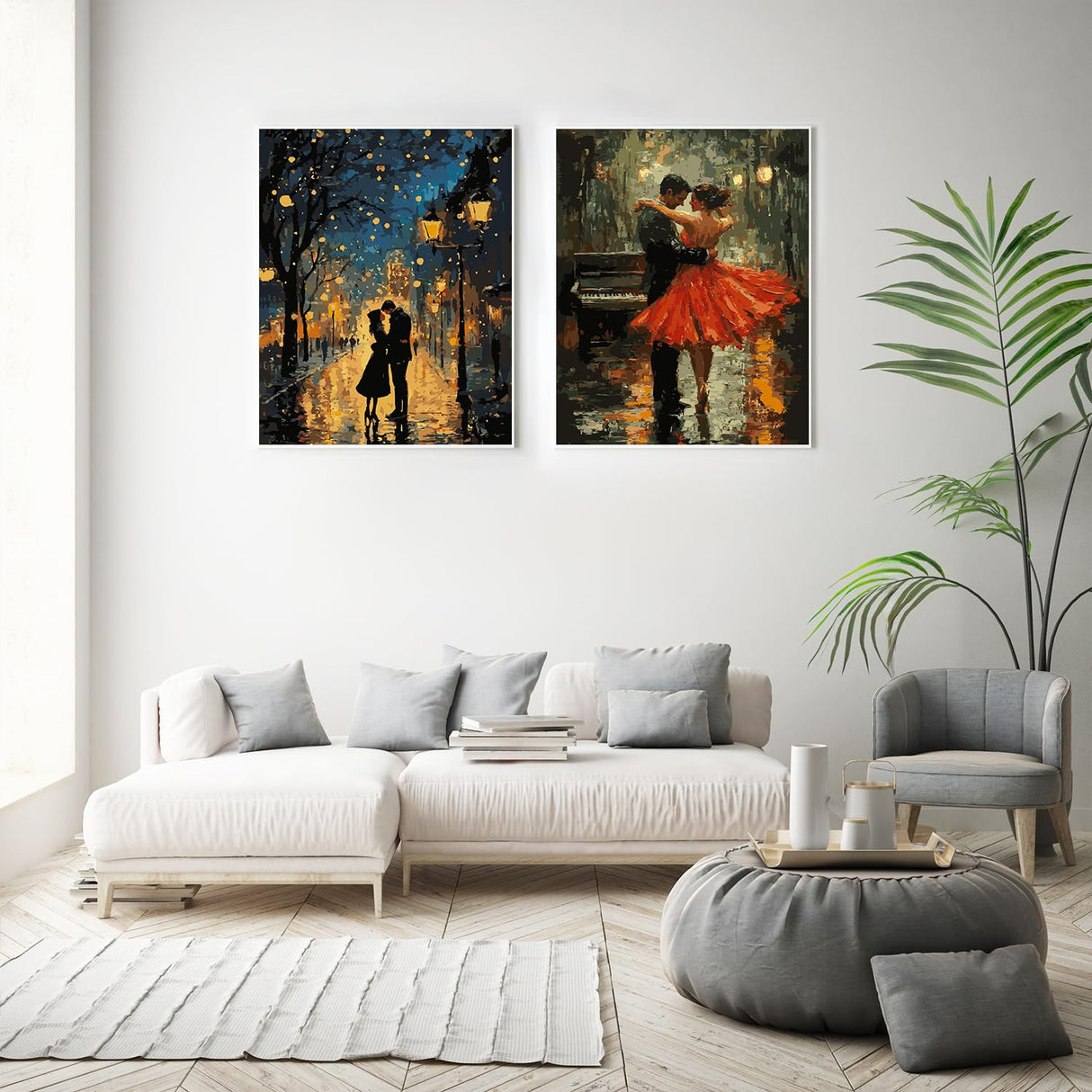 2 Pack Paint by Numbers Kit for Adults Beginner, Romantic Lover Adult Paint by Number Kits on Canvas, DIY Acrylic Number Painting for Adults Landscape for Home Decor Gift 16x20 Inch Possoco