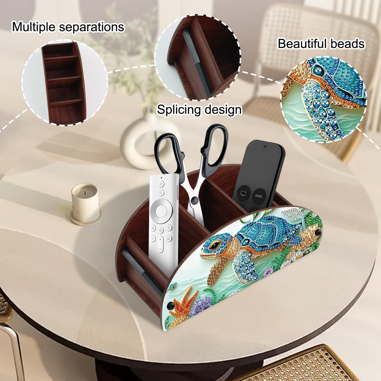 DIY Diamond Painting Storage Box – Sea Turtle Swimming Through Ocean, 5D Diamond Art Rhinestone Mosaic Craft Organizer for TV/AC Remotes, Makeup Brushes & Desk Supplies AiYuanzsh