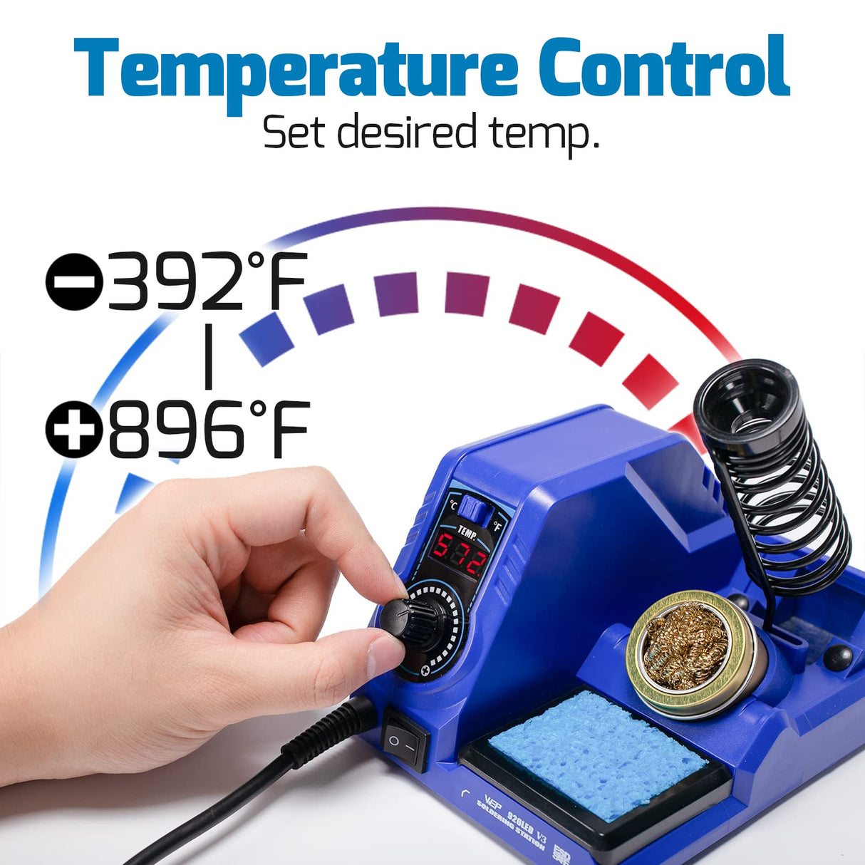WEP 926LED V3 Soldering Iron Station Kit with Solder Wire, 5 Soldering Tips, Tip Cleaner,Tweezers, Desoldering Pump with Temperature Control, Sleep Mode, C-F Conversion Function WEP