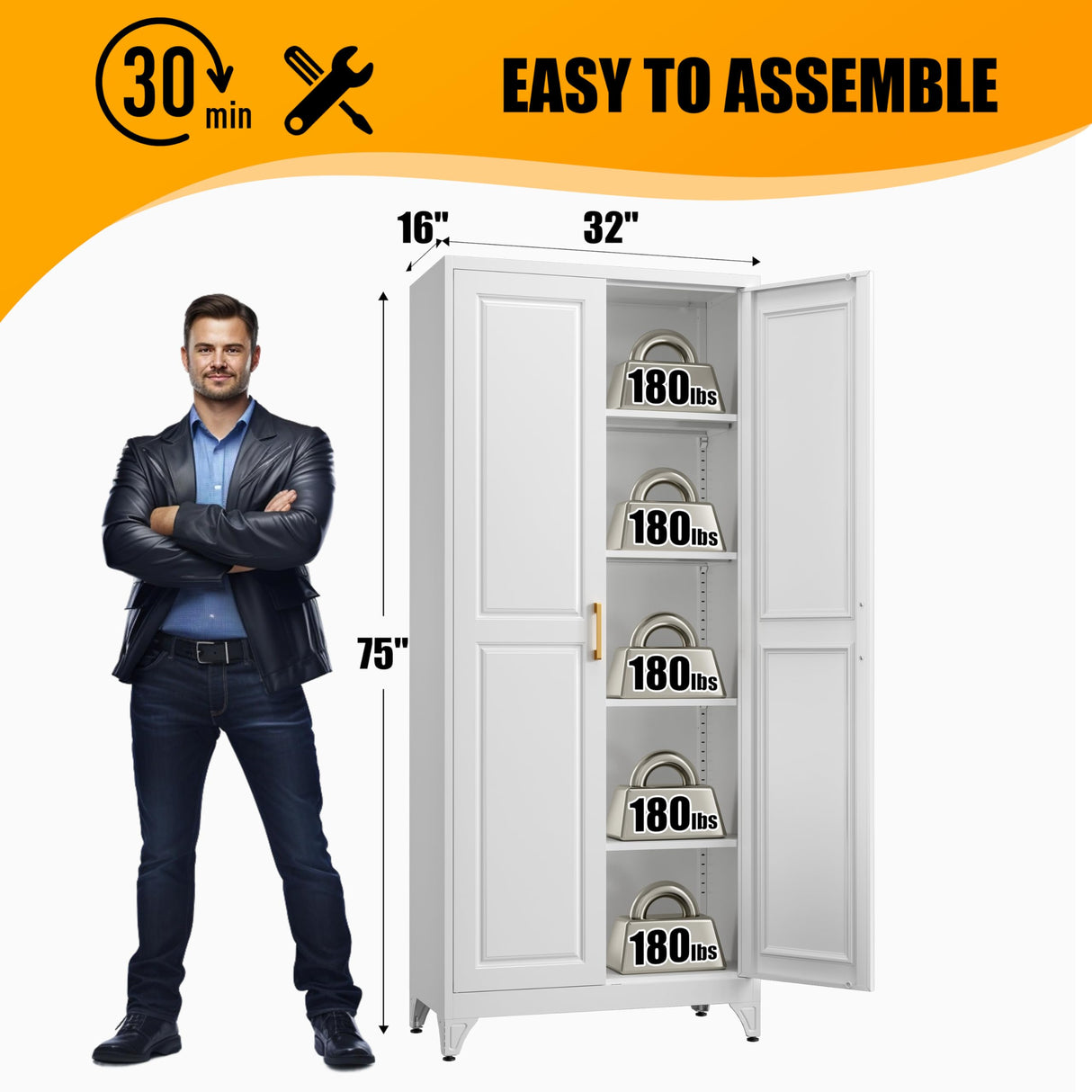 MetalMax Kitchen Pantry Storage Cabinets, 75" Tall Metal Storage Cabinet with Doors and 4 Shelves, White Pantry Cabinet, Utility Kitchen Cupboard, Large Steel Cabinets for Dining, Office, Living Room MetalMax