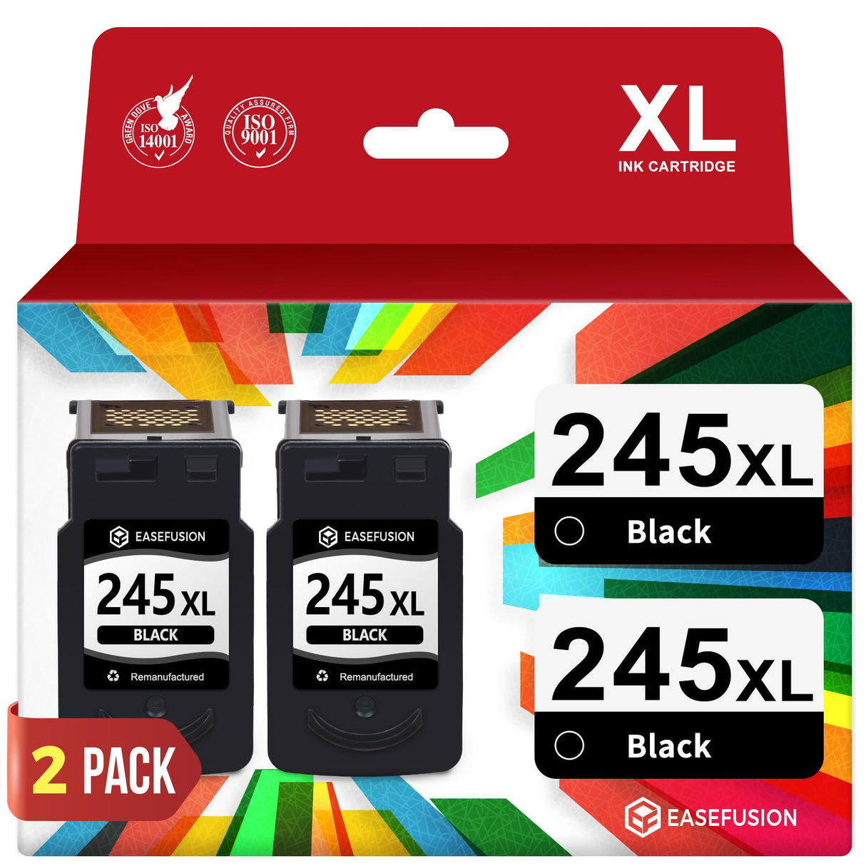 EaseFusion 245XL Ink Cartridges Replacement for Canon 245XL Black Ink Cartridges 245 XL PG-245 PG-245XL for Canon Pixma MX490 MX492 MG2522 TR4520 TS3322 TS202 MG2500 TS3122 TR4500 Printer Ink 245 EaseFusion