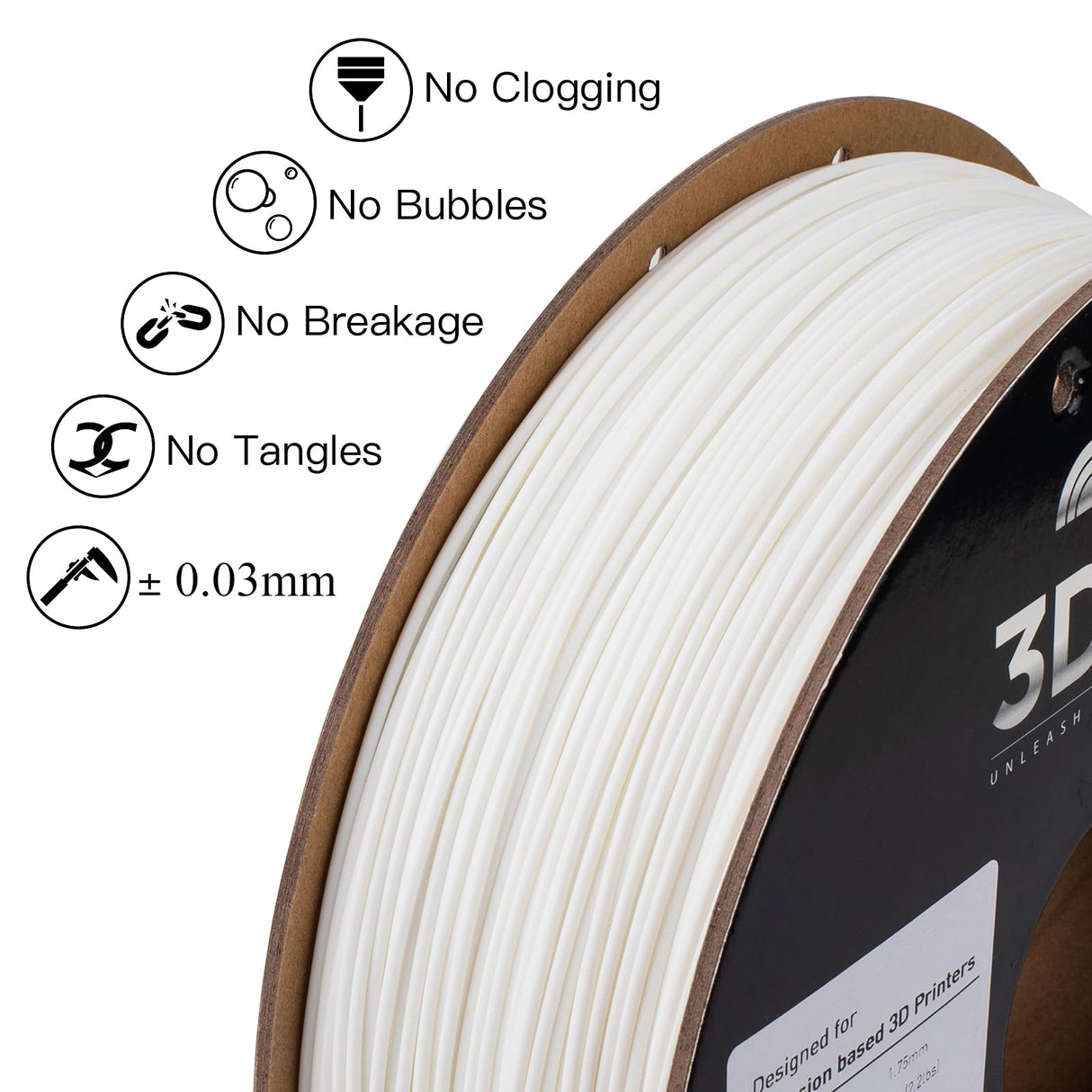 INLAND PLA Filament 1.75mm - White PLA 3D Printer Filament, Dimensional Accuracy +/- 0.03mm - 1kg Cardboard Spool (2.2 lbs) – FDM 3D Printing INLAND