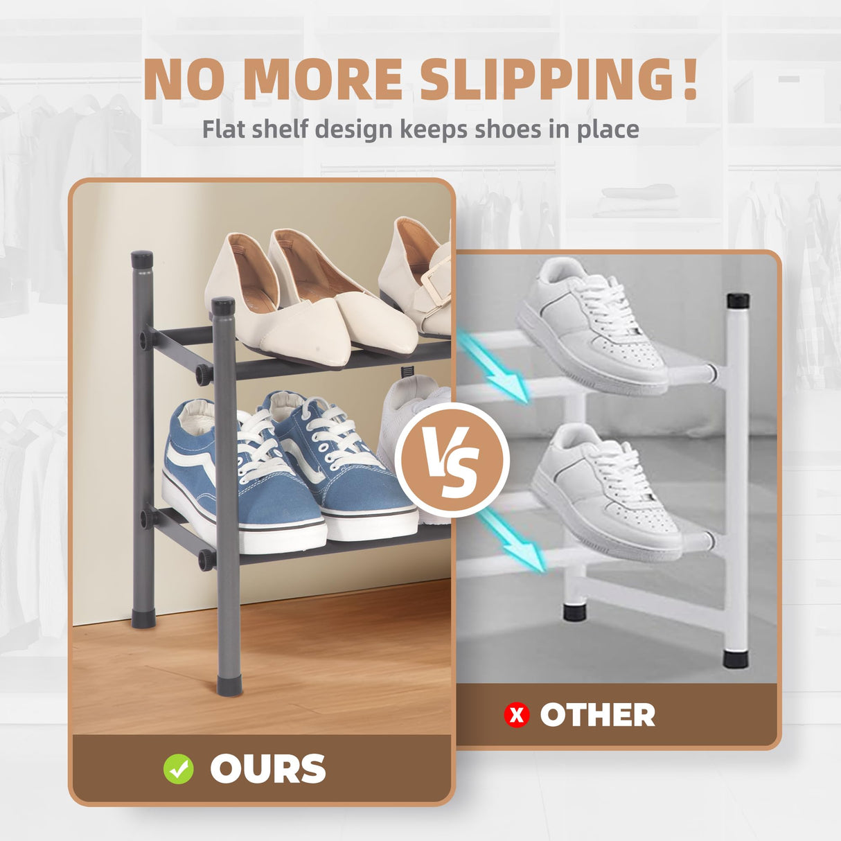 STORAGE MANIAC Expandable Shoe Rack, 8 Pairs Stackable Small Shoe Rack, Metal Adjustable Shoes Organizer for Closet, Entryway, Hallway, Garage, Front Door, Shoes Shelves, Black 2 Tier STORAGE MANIAC