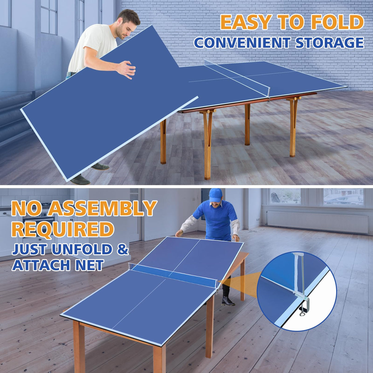 Ping Pong Table Top for Billiard Table, 7FT/8FT/9FT Foldable Table Tennis Table Topper for Pool Table, Indoor Outdoor Table Tennis Conversion Top w/Net & Premium Foam Padding (Blue, 8x4 FT) Generic