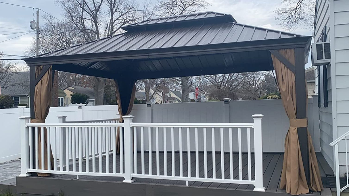 YOLENY 12' x 16' Hardtop Gazebo with Galvanized Steel Double Roof, Pergolas Aluminum Frame, Netting and Curtains Included, Metal Outdoor Gazebos for Garden, Patios, Lawns, Parties YOLENY