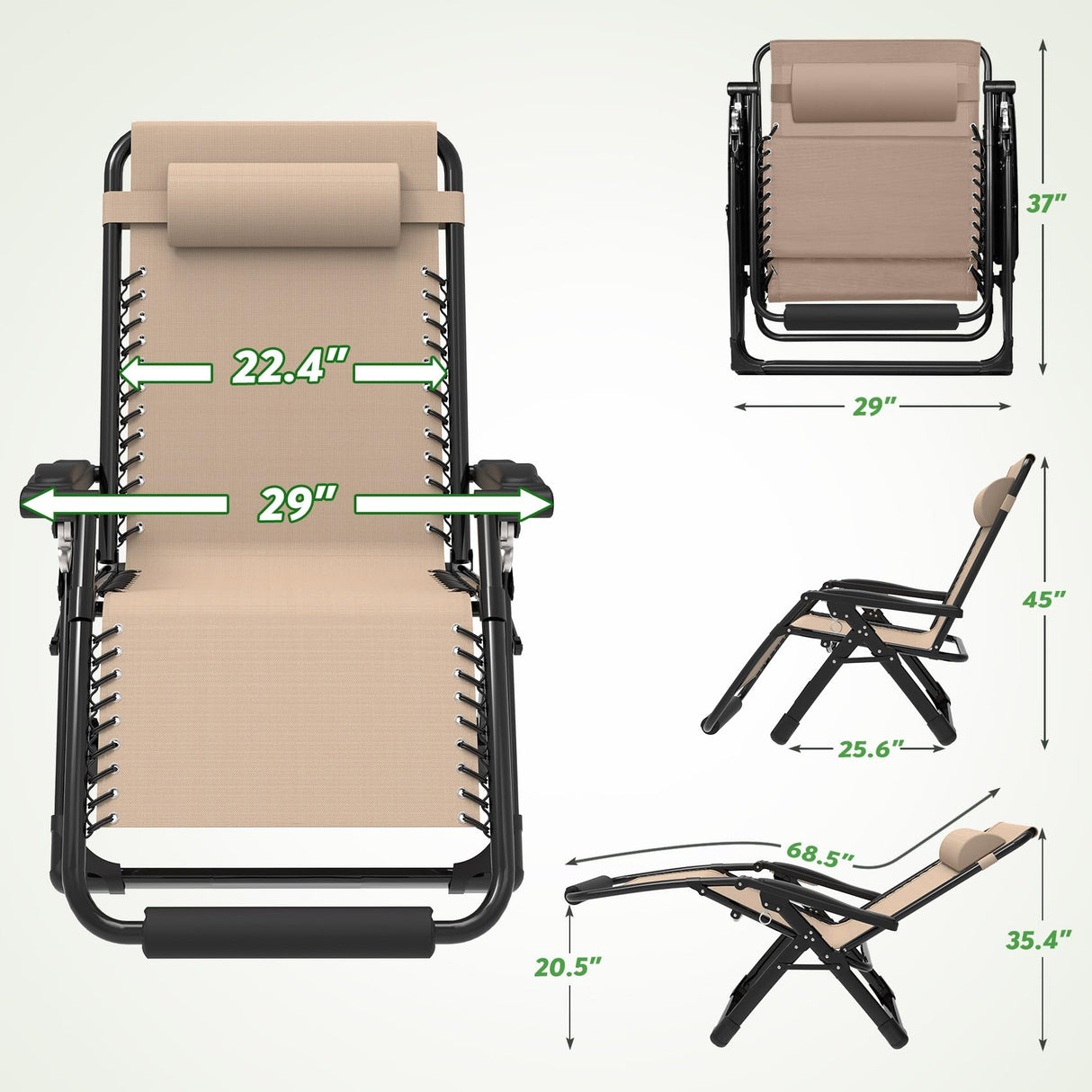 ZENPETIO 29In XL Zero Gravity Chair w/Cushion, Zero Gravity Recliner Lounge Chair for Indoor and Outdoor, Reclining Camping Chair for Lawn, Anti Gravity Chair with Cup Holder and Footrest, 440LBS ZENPETIO