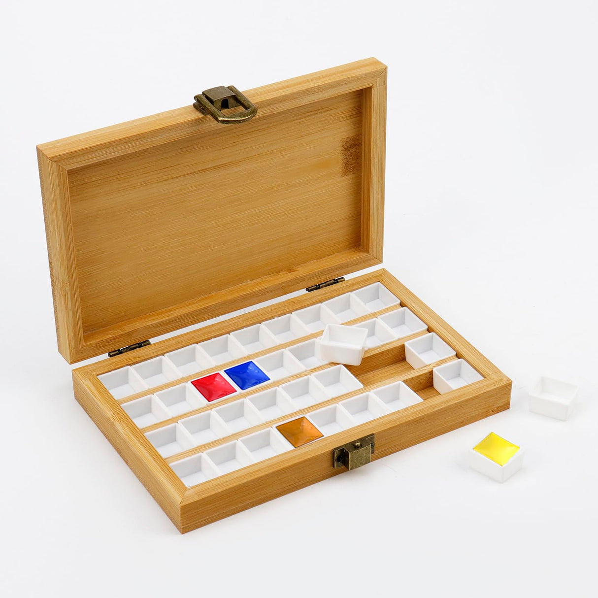 Pufguy 4x6 Inch Empty Wooden Paint Palette Box Portable Wooden Paint Palette Wooden Watercolor Paint Palette, 36 Wells Pufguy