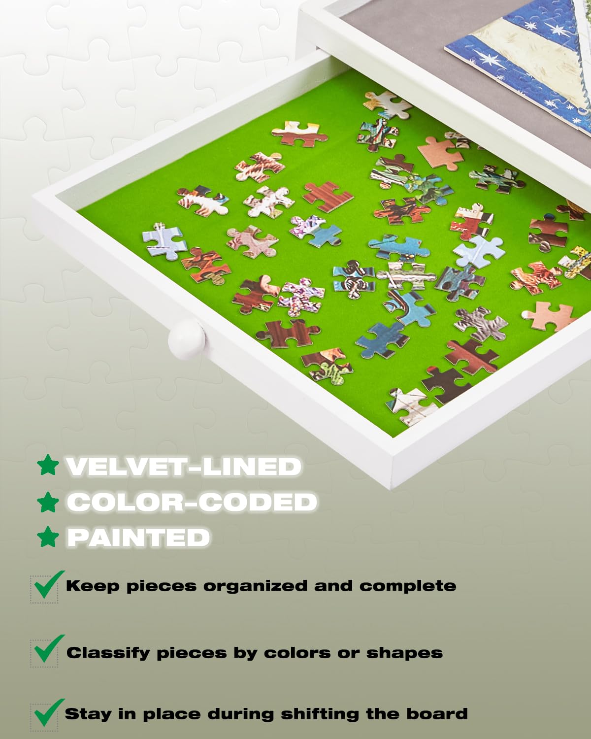 1000 Piece Rotating Jigsaw Puzzle Board with Color-Coded Drawers and Cover, Smooth Wooden Lazy Susan Spinning Puzzle Table, 30'' x 22'' Swivel Puzzle Plateau for Adults and Children, Velvet-Lined XIJ