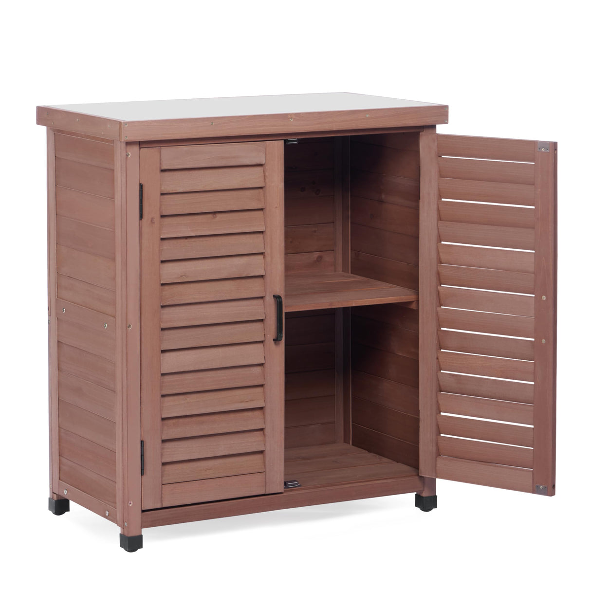 Potting Bench with Storage Cabinet and Metal Table Top for Outdoor Patio, Garden Furniture Wood Workstation (Dark Brown, 31x17x36) Mederla