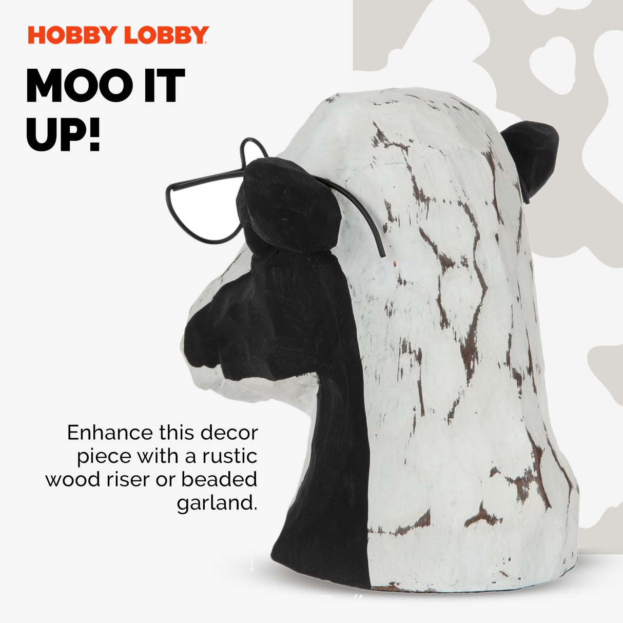 Black & White Sculptureative Cow Head Wearing Glasses – Distressed Faux Taxidermy – Wood & Metal Animal Sculpture – Country Western Themed Party Decorations – Farmhouse Style Decor for Home & Office Hobby Lobby