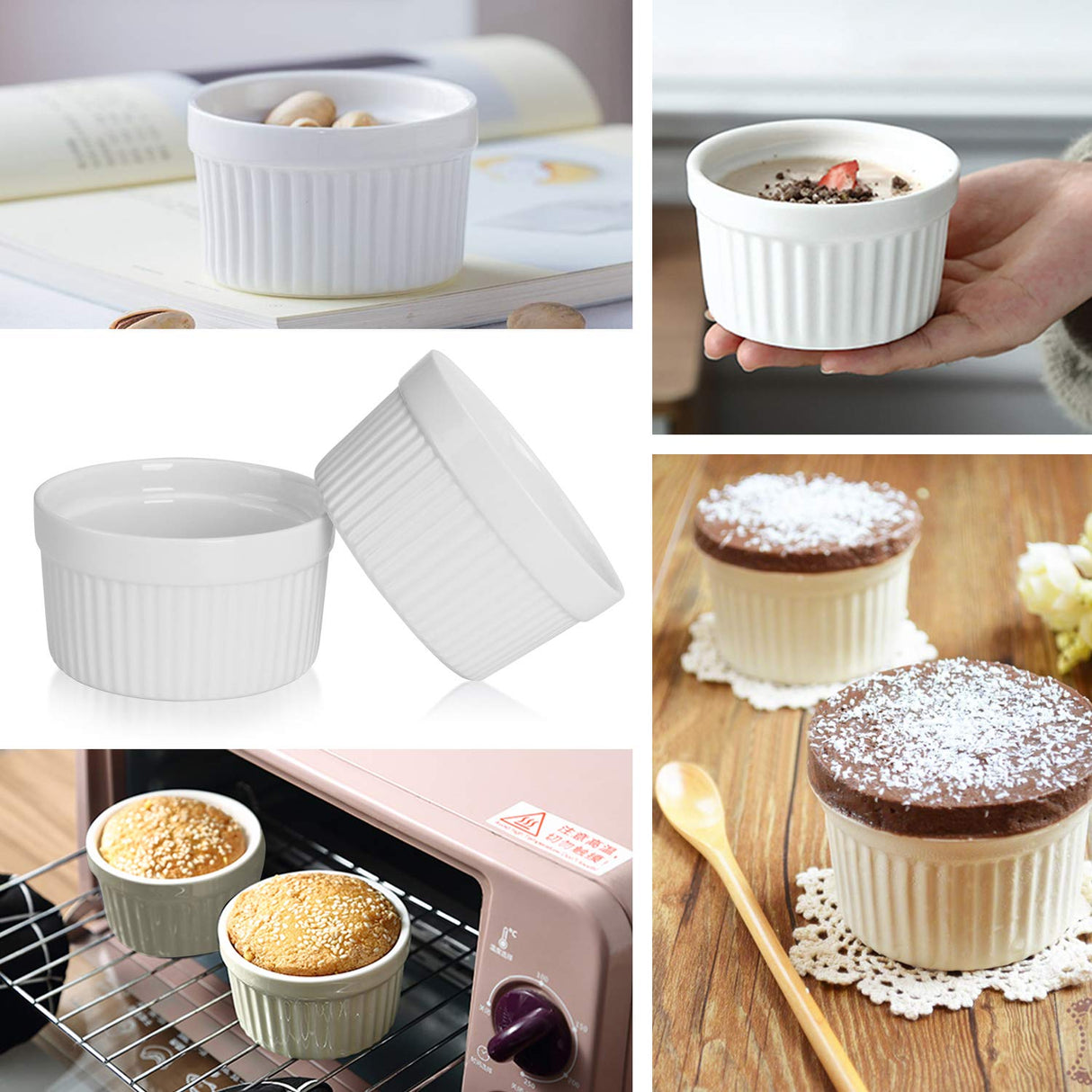 Ramekins 6 oz, Set of 8, Creme Brulee Ramekins, Souffle Dishes, Oven Safe Porcelain Ramiken Bowls For Custard, Lava Cakes, Pudding, Flan, Mini Desserts, Jam and Ice Cream, Ramekins For Baking GPYG