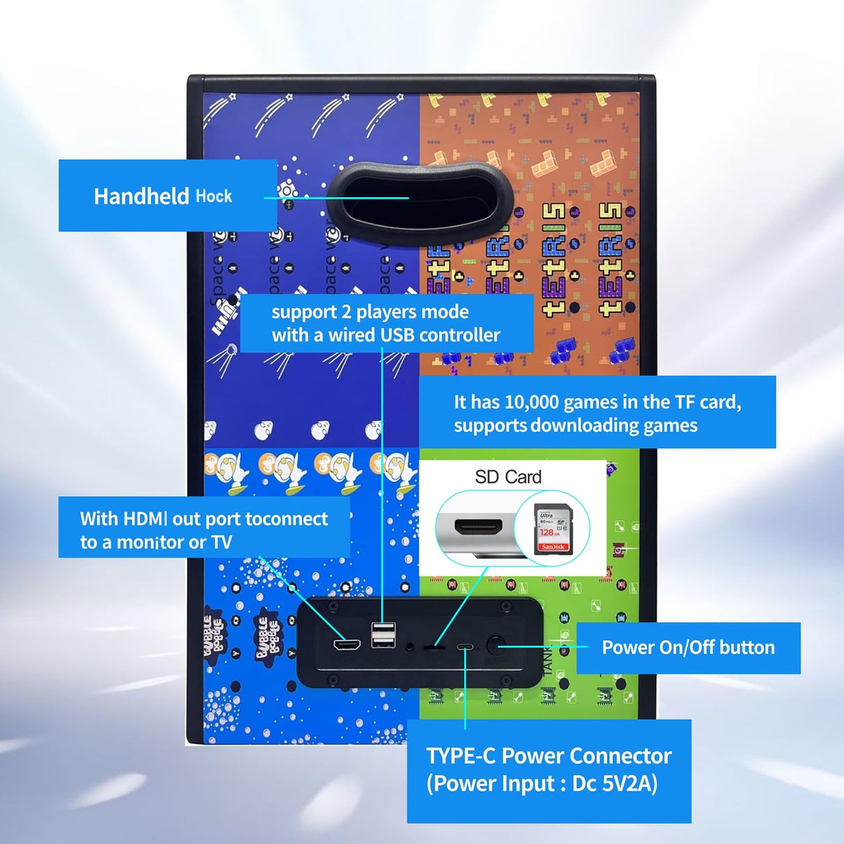 Handheld Arcade Game Console -10 Inch Mini Arcade Machine Cabinet - Classics Mini Player -Retro Games Included -Tabletop and Bartop Support for TV Output, Birthday Present Gift for Kids NBCP