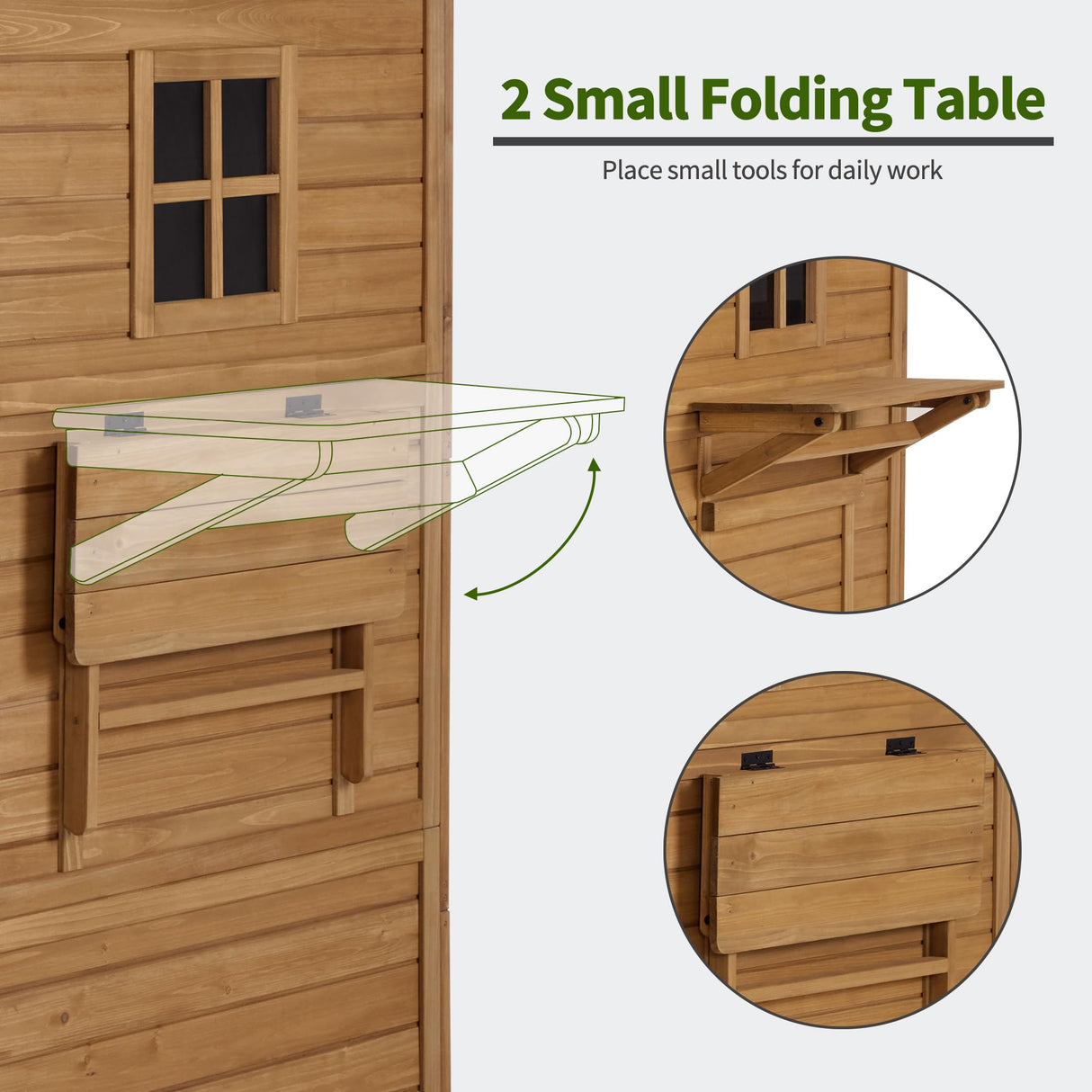 MCombo Large Outdoor Storage Shed with Lockable Door and 6 Shelves, Outside Tall Tool Wooden Cabinet with Double Foldable Tables for Patio Yard Lawn 2645 (Natural) MCombo