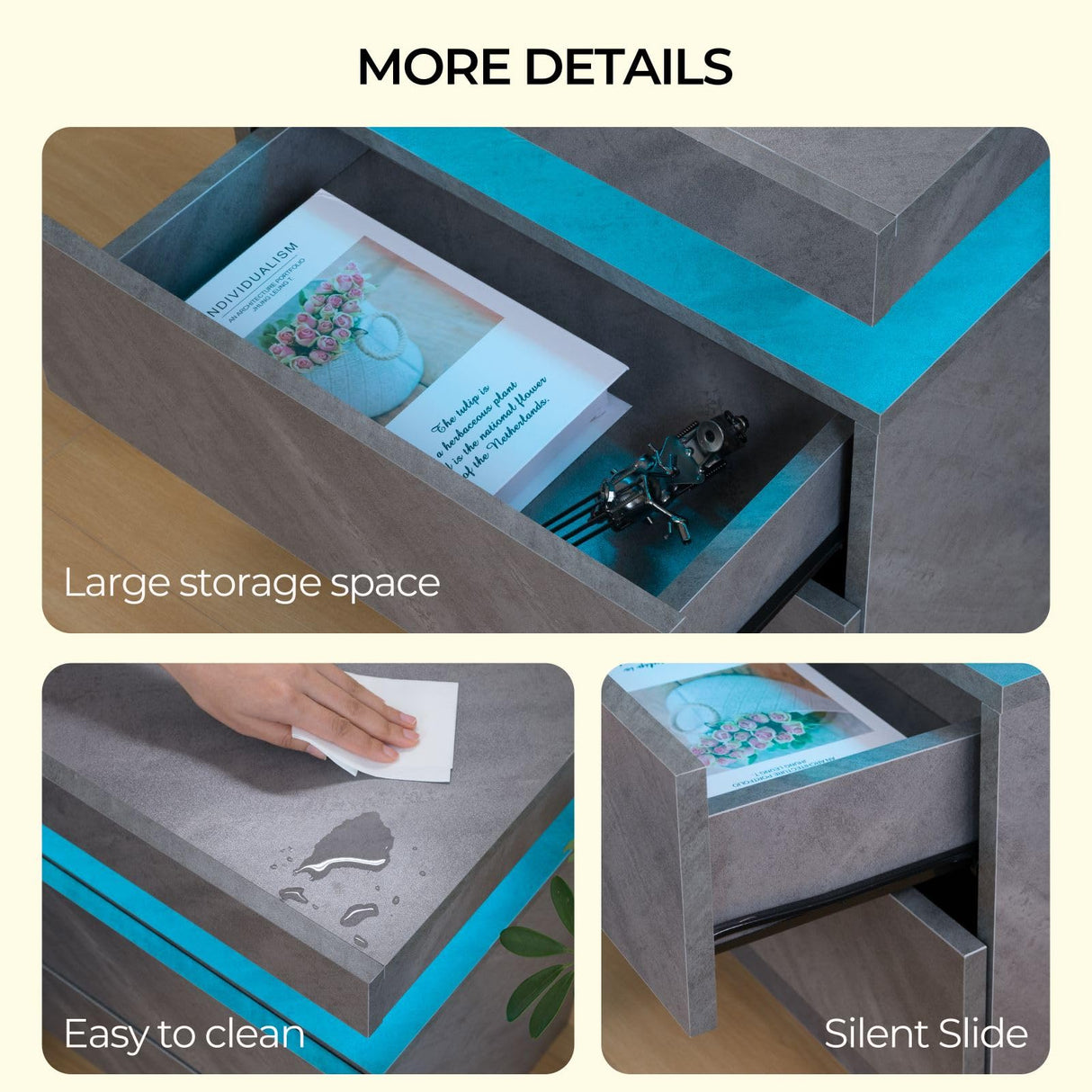 Bingoday LED Night Stand Bedside Table with LED Light Nightstands for Bedroom with 2 Drawers Modern Night Stand for Bedroom Bingoday