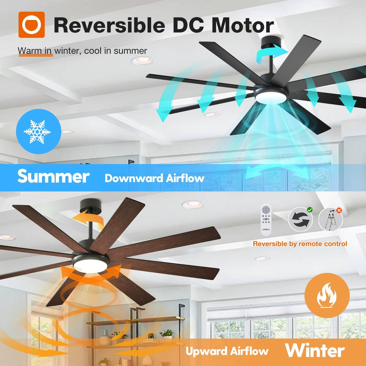 addlon 72 Inch Large Ceiling Fans with Lights, Black Ceiling Fan with Remote Control, Reversible, 5CCT, Dimmable, DC Motor, Modern Ceiling Fan for Living Room, Kitchen, Patio Indoor/Outdoor Use, addlon