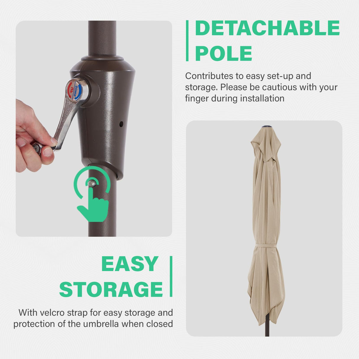 JEAREY 6.5x10 ft Rectangular Patio Umbrellas Outdoor Market Umbrella with Push Button Tilt and Crank, Rectangle Table Umbrella 6 Sturdy Ribs UV Protection for Pool Garden Backyard Deck, Beige JEAREY