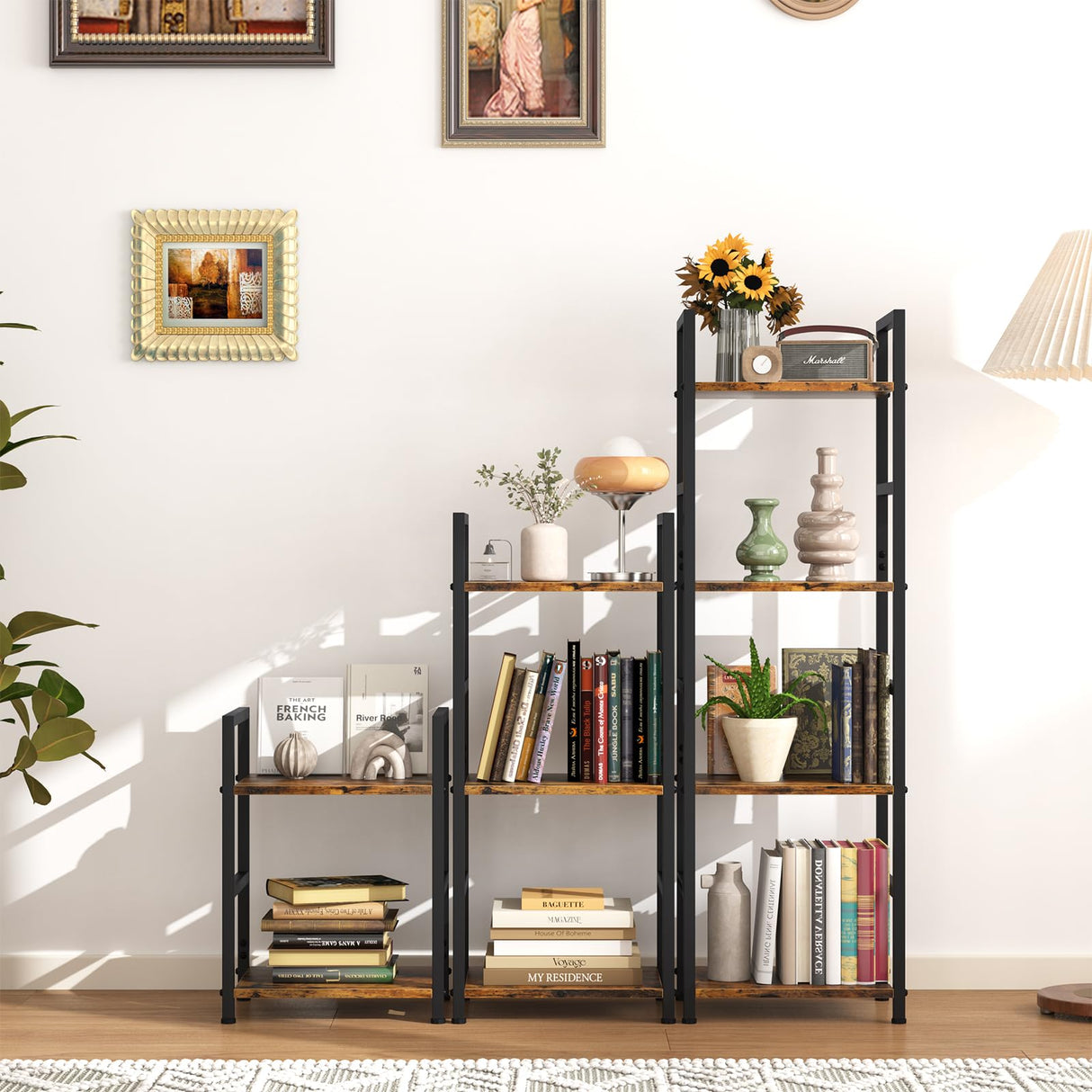 Katrawu Small Bookshelf for Small Space, 2 Tier Industrial Bookcase,Narrow Book Case Storage Organizer Book Shelf for Living Room, Bedroom and Office, Easy Assembly(2 Tier,Rustic Brown) Katrawu