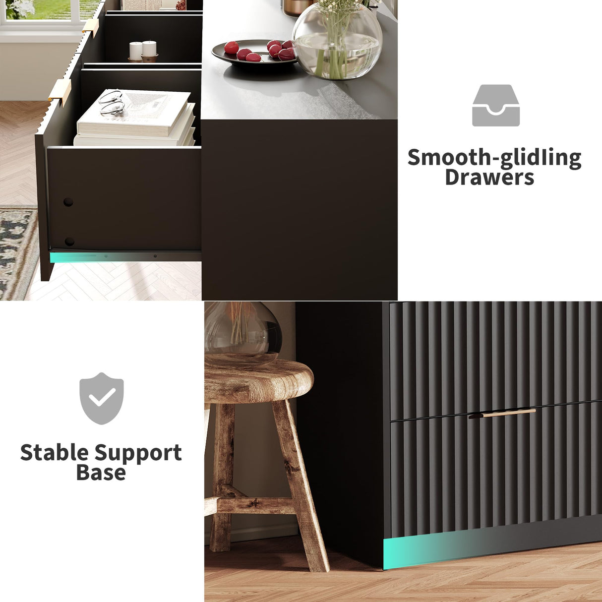 Fluted Dresser for Bedroom, 9 Drawer Dresser, Large Capacity & Anti-Tip, Modern Chest of Drawers with Metal Handles, Wooden Dressers Closet Storage Organizer for Living Room Hallway Entryway GarveeHome
