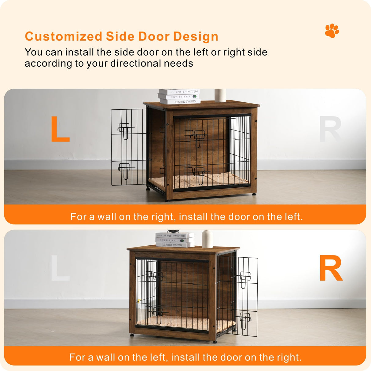 DWANTON Dog Crate Furniture with Cushion, Wooden Dog Crate with Double Doors, Dog Furniture, Dog Kennel Indoor for Small/Medium/Large Dog,End Table, Small, 27.2" L, Warm Brown Dwanton