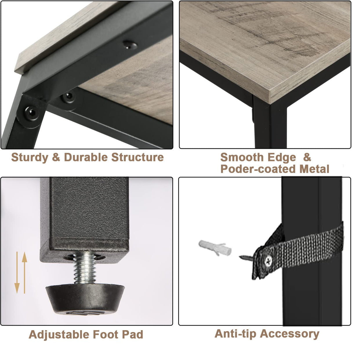 Timberer Narrow Console Table, 47 Inch Sofa Table with Adjustable Shelf, 2-Tier Long Skinny Table for Hallway, Entryway, Living Room, Foyer, Grey Timberer