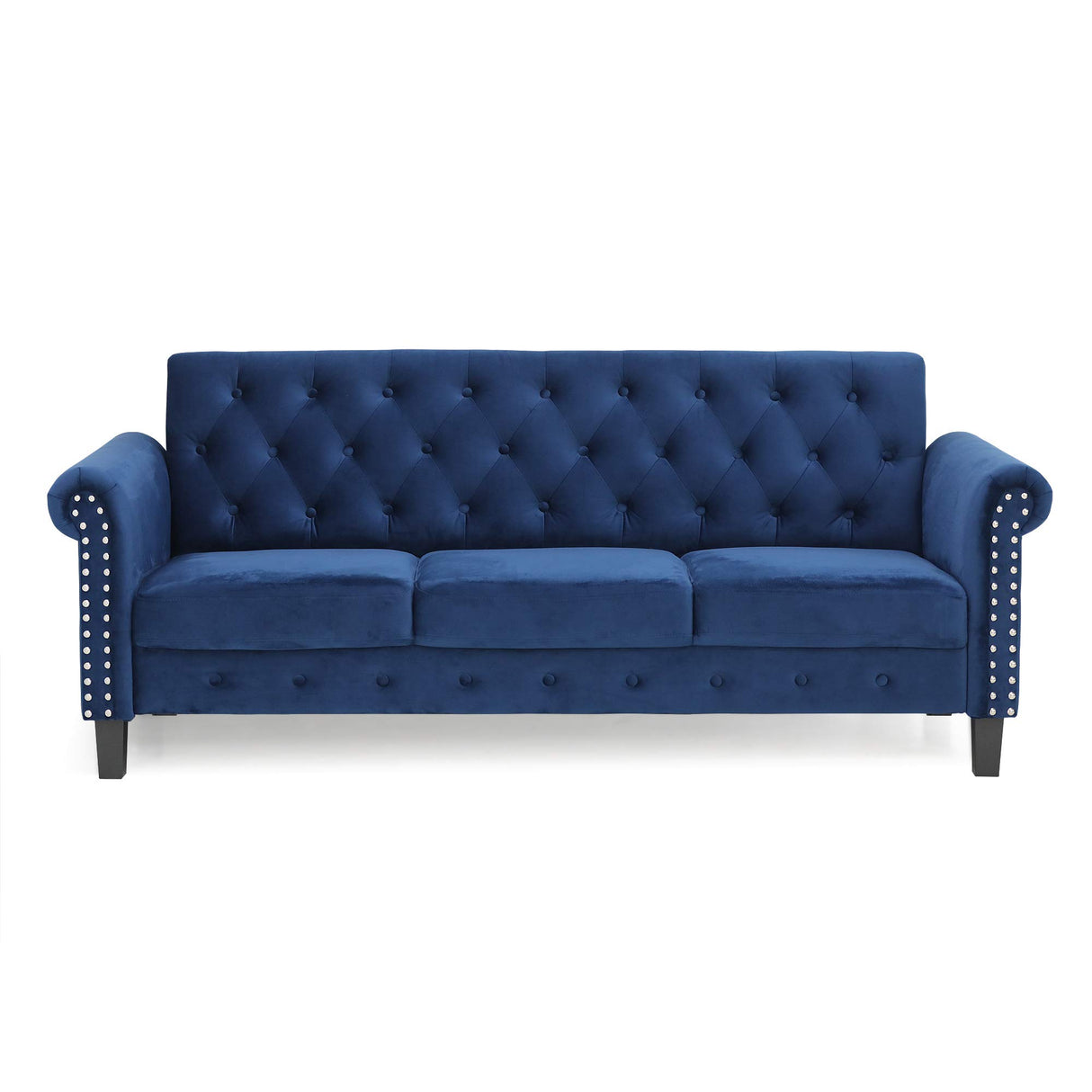 Furinno Bastia Vintage Modern Chesterfield Button Tufted 3-Seater Sofa Couch for Living Room, Navy Velvet Furinno