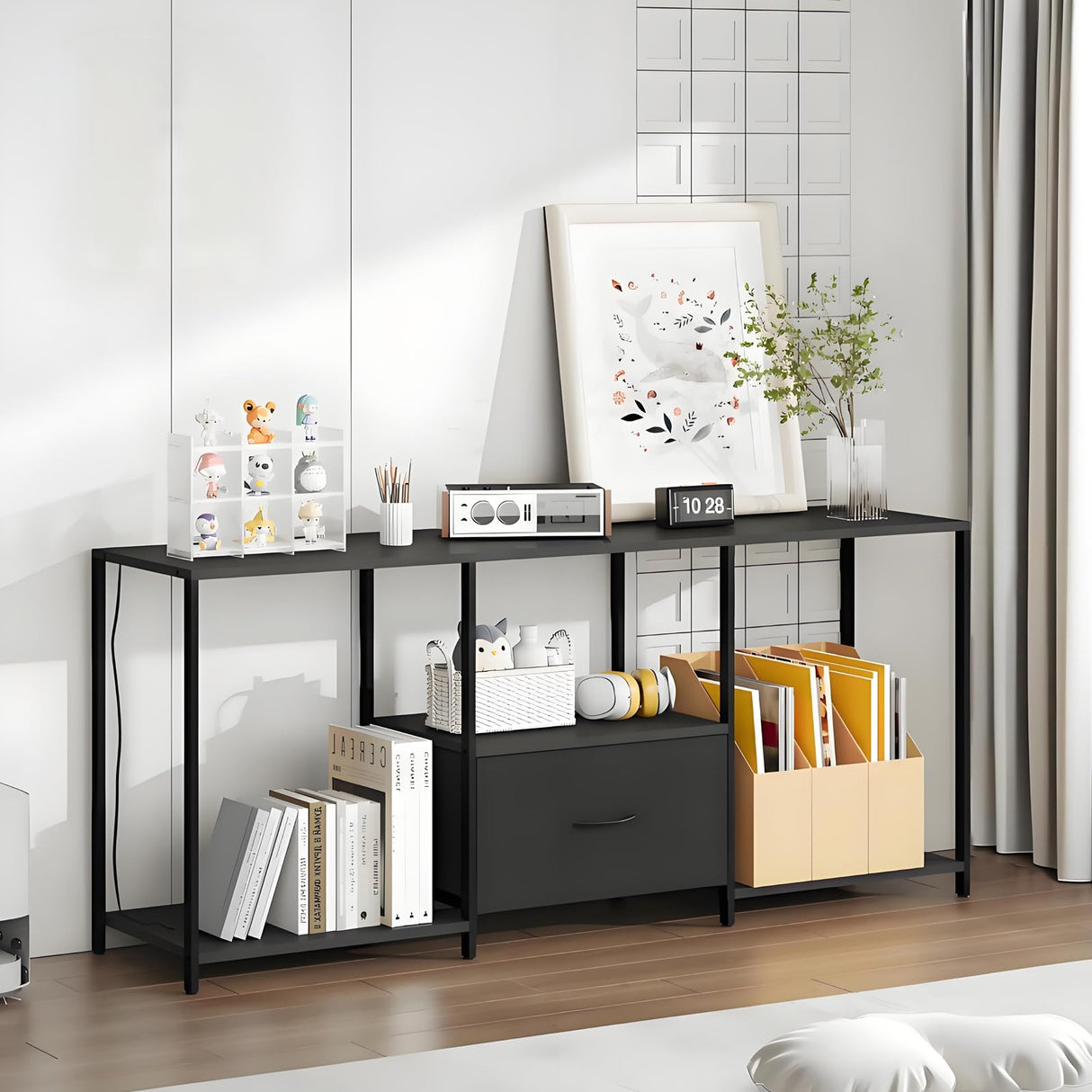 Amenitlif LED TV Stand with Open Shelves and Fabric Drawer, Entertainment Center with LED Lights, Media Console for 55" TV, Television Stands for Living Room, Bedroom Amenitlif