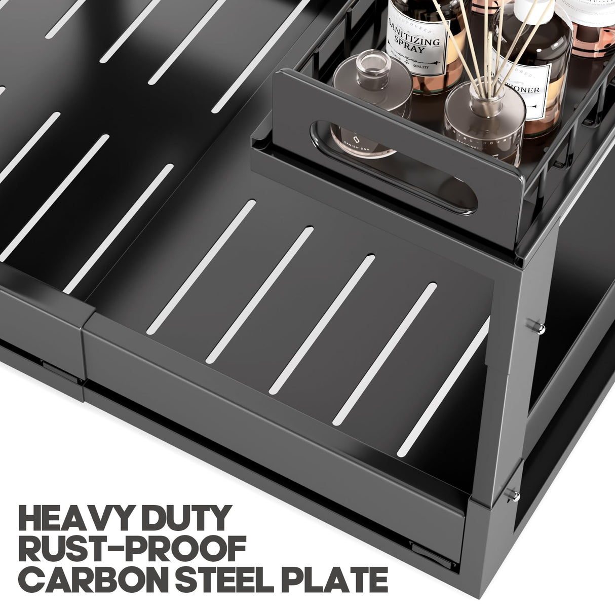 1 Pack Expandable Under Sink Organizers And Storage With Upgrade Ball-Bearing Slide Tracks,2-Tier Pull Out Under Cabinet Organizer Height Adjustable,Slide Out Under Sink Drawers-Black(Patent Pending) Biboraya