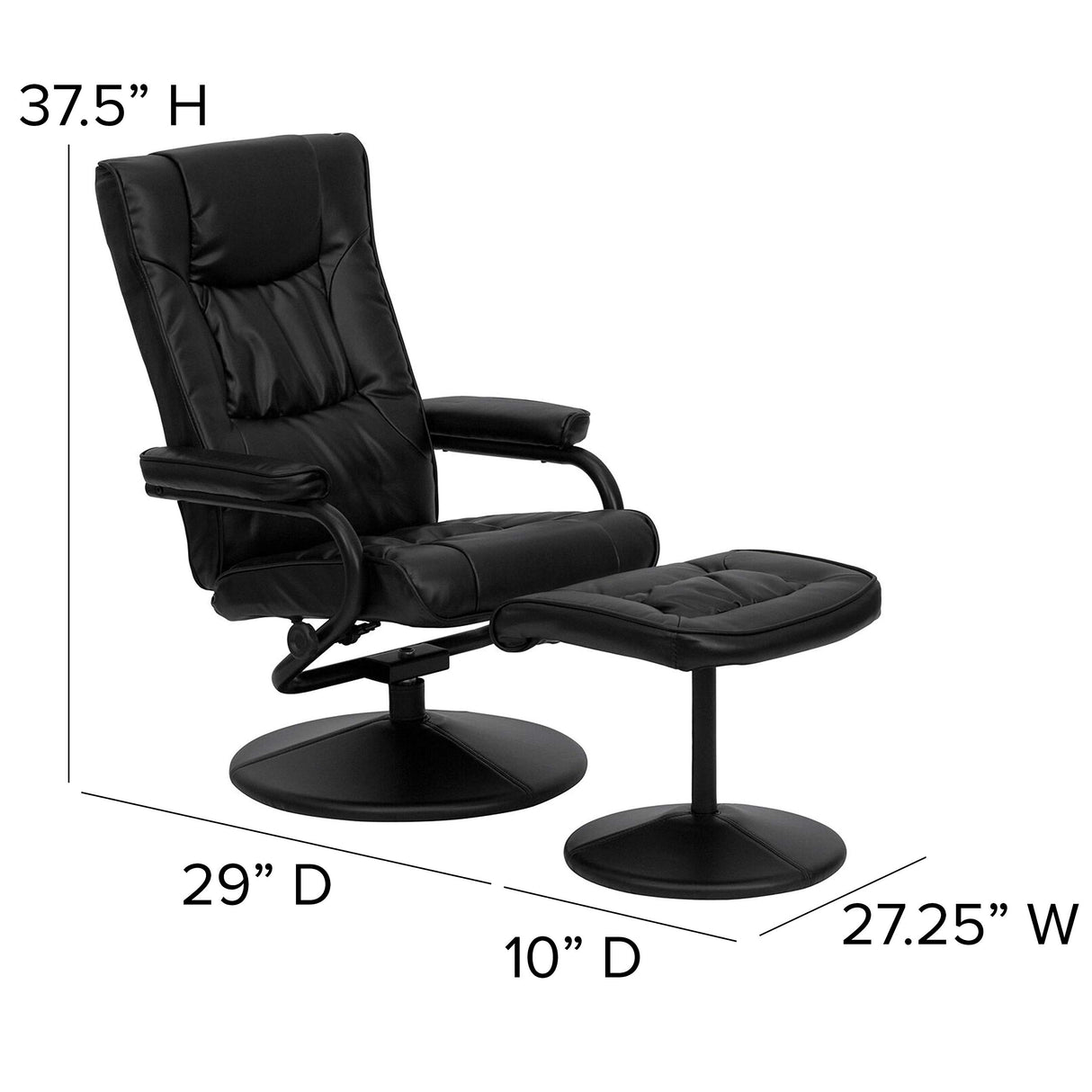Flash Furniture Rachel Contemporary Multi-Position LeatherSoft Recliner Chair with Ottoman, 360-Degree Swivel Recliner Chair and Ottoman Set, Black Flash Furniture