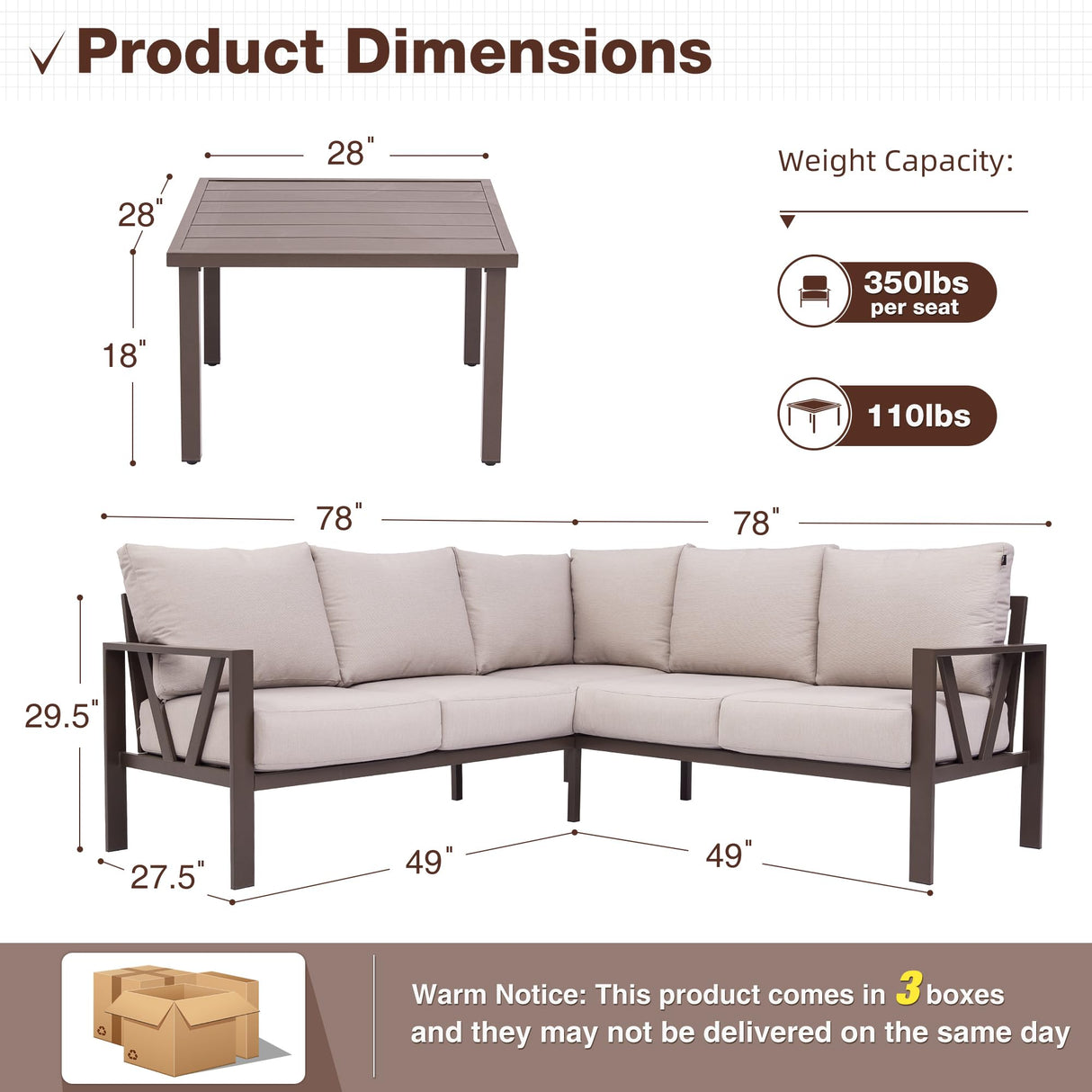 COMLAX FIELD Patio Furniture Set, 6 Pieces Outdoor Couch Sectional, L Shaped Patio Sofa, Metal Patio Couch Sectional with Side Table, Outdoor Seating Conversation Set, Beige COMLAX FIELD