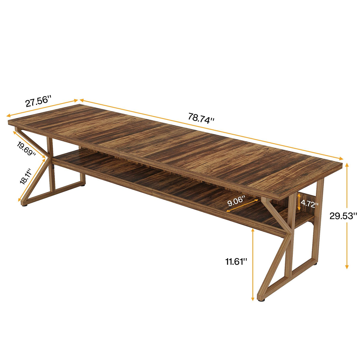 Tribesigns 79-Inch Extra Long Desk, 2 Person Desk with Storage Shelf, Large Computer Desk Double Desk Writing Table Desk for Home Office, Brown Tribesigns
