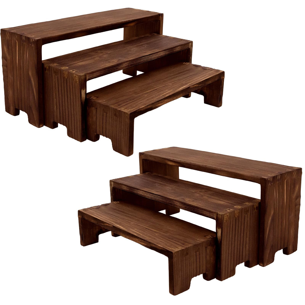 Yikaroeli Display Wood Risers Wooden Stand 3 Tier Wood Racks Decorative Rectangular, 2 Set 6 Piece Cupcake Stands Cologne Perfume Organizer Showcase Items(Brown) Yikaroeli