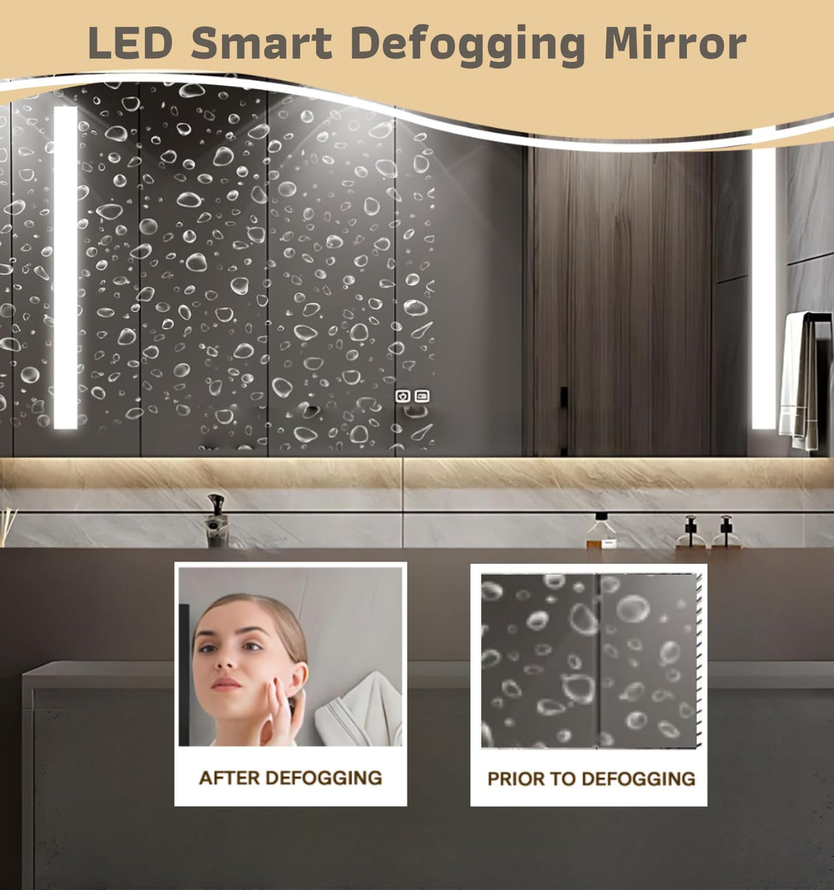60 Inch Bathroom Vanity, Single Sink Bathroom Vanity Set Includes Anti-Fog LED Mirror Cabinet, Sintered Stone Countertop & Bathroom Sink Cabinet, Wall Mounted Floating Modern Bathroom Vanities, Black LUTHXAY