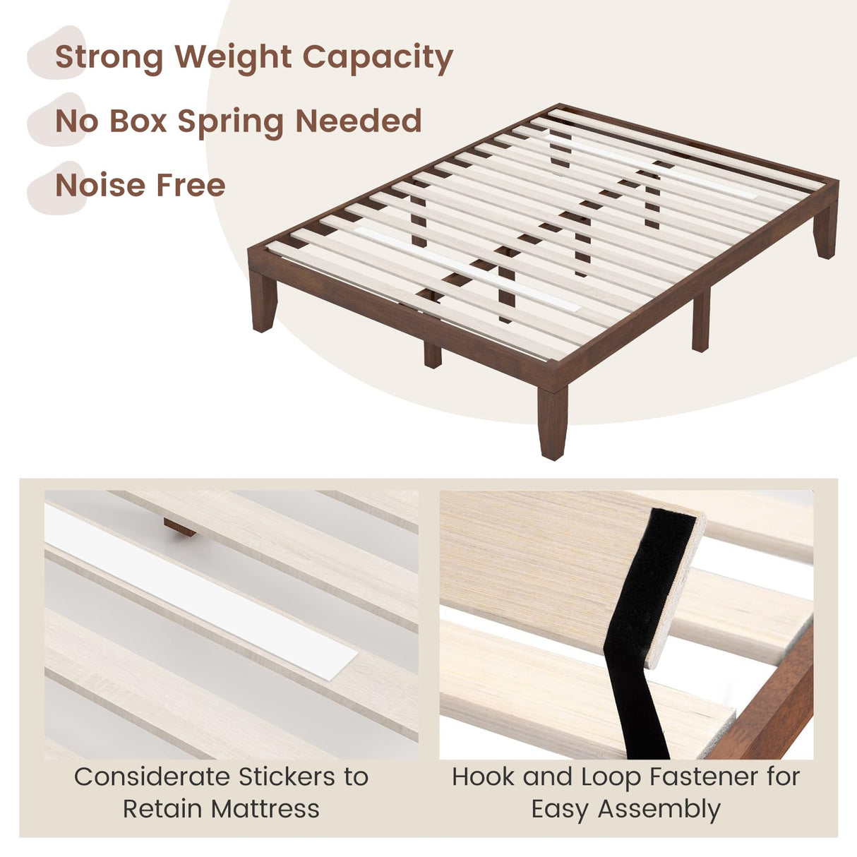 Giantex 14 Inch Queen Walnut Wood Platform Bed Frame with Heavy Duty Slat Support, Minimalist Design, No Box Spring Needed Giantex