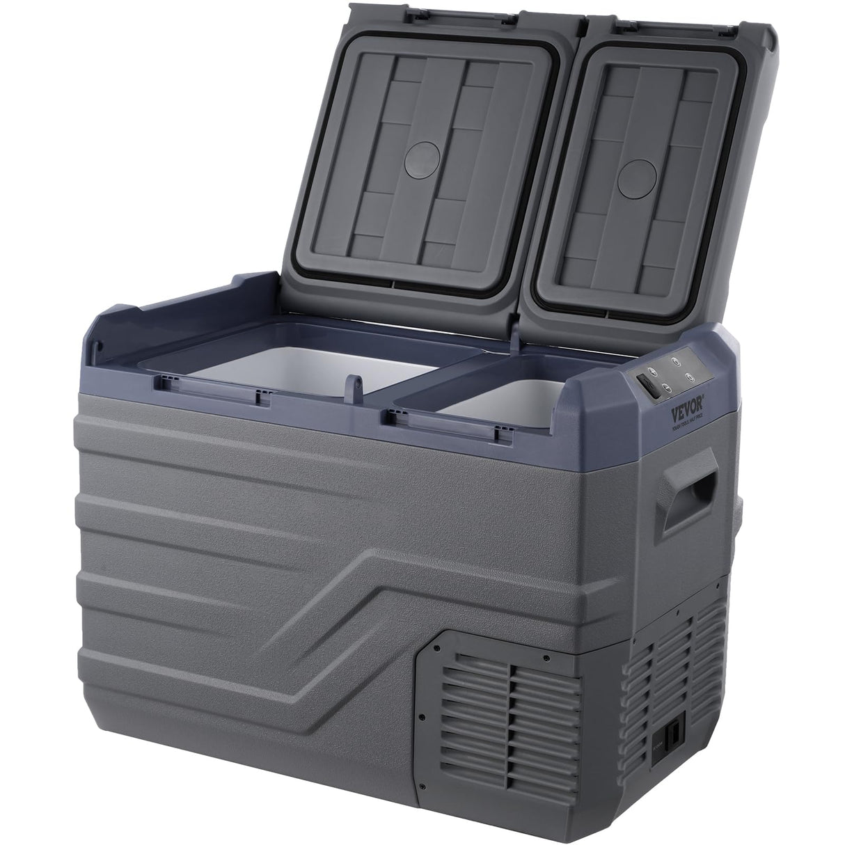 VEVOR NLS45, 12 Volt Car Refrigerator Fridge, 32 L Dual Zone Portable Freezer, -4℉-68℉ Adjustable Range, 12/24V DC and 100-240V AC Compressor Cooler for Outdoor, Camping, RV, Bule and grey VEVOR