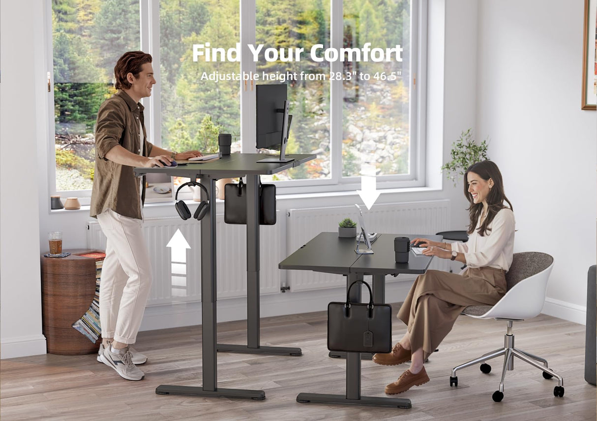 YDN Electric Standing Desk Adjustable Height, 48 x 24 Inches Stand up Desk with Cable Management, Home Office Desks with Splice Board & Black Frame, Black Top YDN