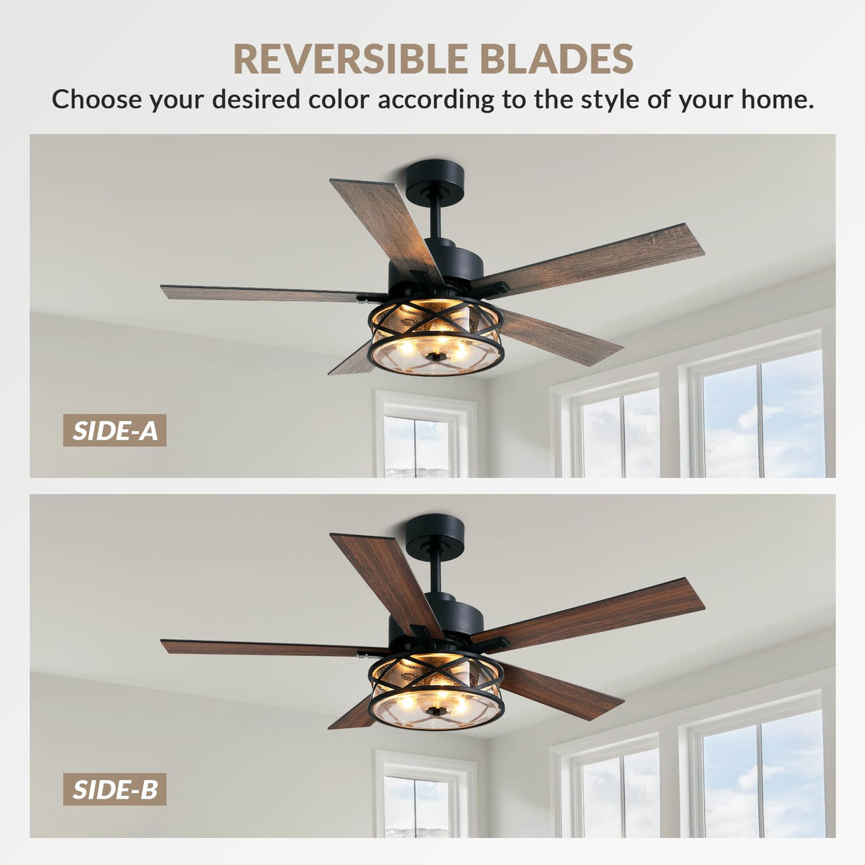 APBEAMLighting Farmhouse Ceiling Fans with Lights and Remote Control, 52 Inch Rustic Fandelier Ceiling Fan with Bubble Glass Shade 6-Speed Caged Ceiling Fan for Living Dining Room Bedroom,Walnut/Brown APBEAMLighting