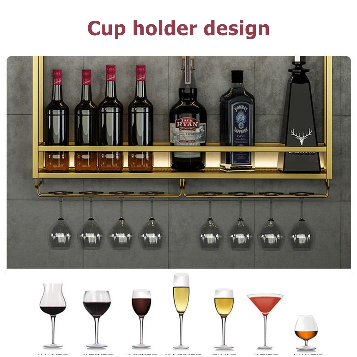 SUZEPER LED Industrial Wine Rack Wall Mounted,with Wine Glass Rack Floating Bar Shelves,Rack Iron Display Stand Wine Holder,Storage Racks Countertop,for Home Restaurant Bars SUZEPER
