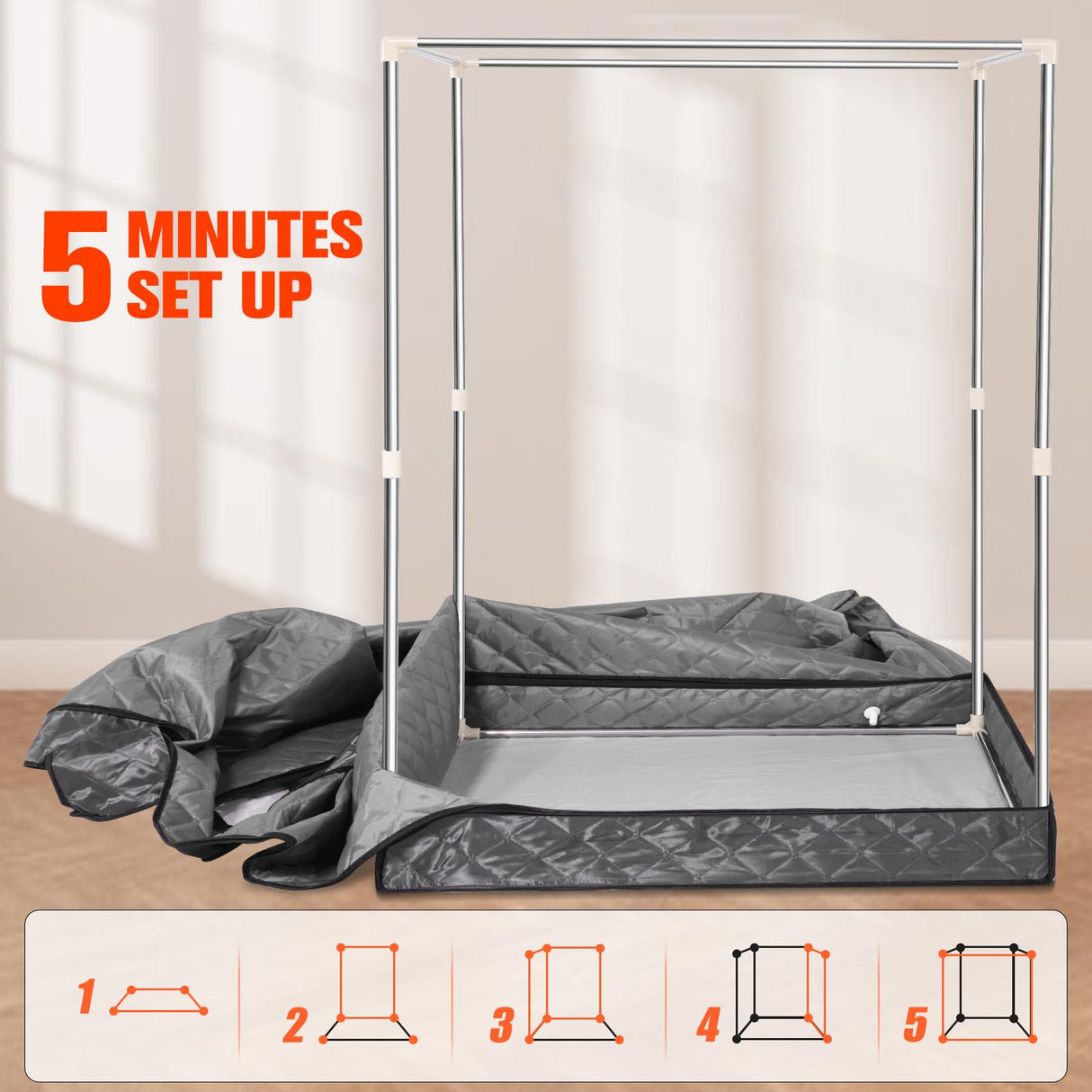 IvyBess 2 Person Sauna for Home, 1 or 2 Person Portable Steam Sauna with 2 1000W Sauna Steamers, 2 Floding Chairs, 9 Levels Adjustable, 99 Minutes Timer, Steamer Included (Grey) IvyBess