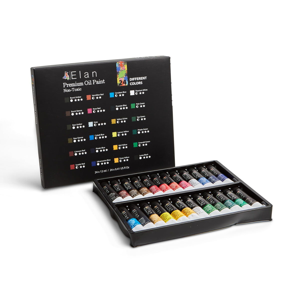 Elan Professional Oil Paint Set, 24 Vibrant Colors Mini Tubes 0.4fl oz, Non-toxic Oil Paints for Canvas Painting, Art Paints for Adults & Artists Elan
