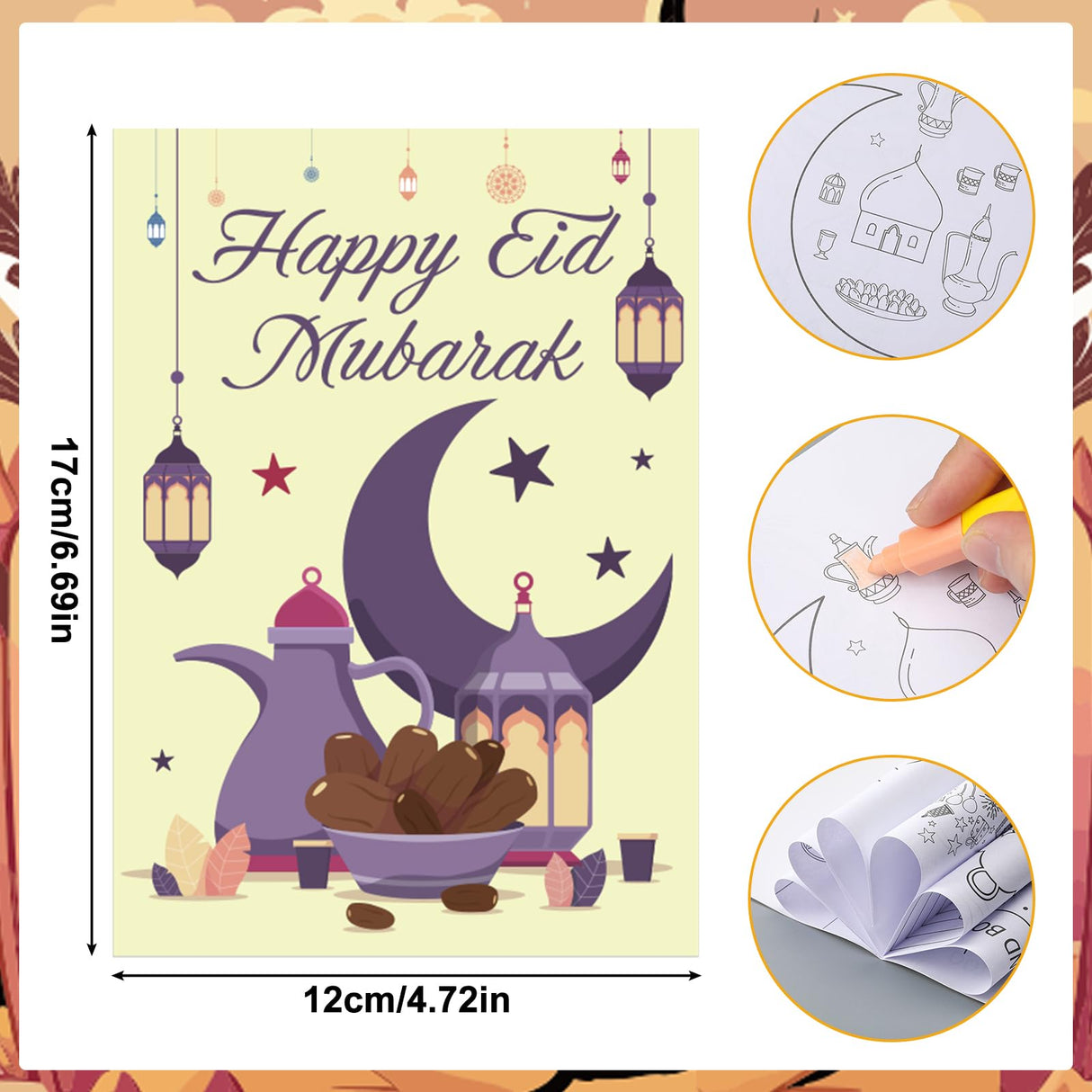 Zhanmai 48 Pcs Ramadan Coloring Book Bulk with Stacking Crayons Ramadan Moon Star Holiday Activity Book Eid Mubarak Coloring Book for Activities Party Favors Supplies Gifts (Moon) Zhanmai
