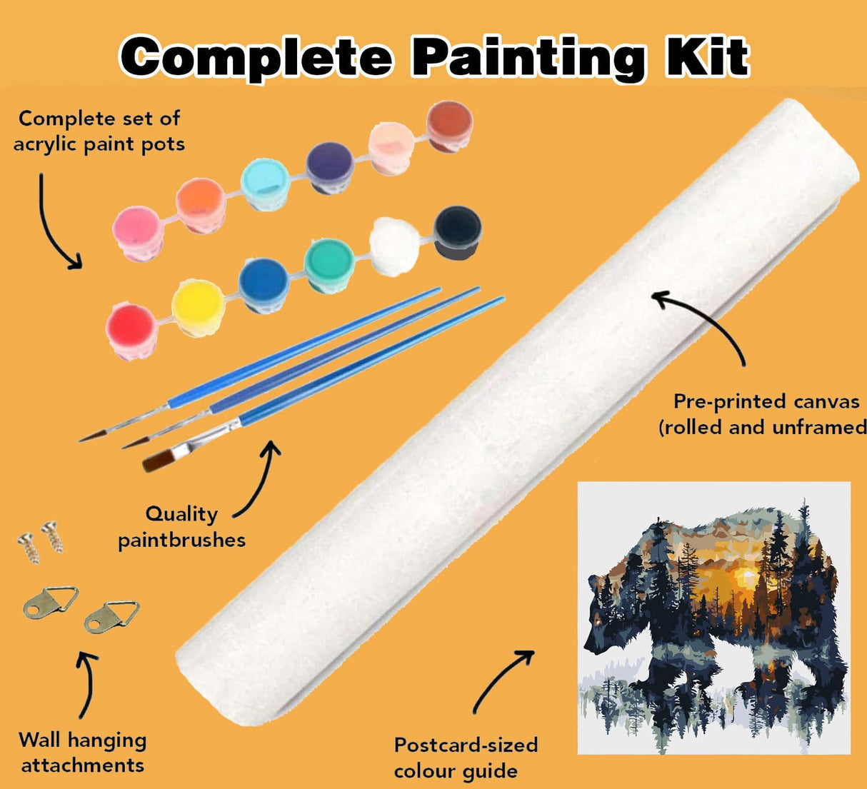 Paint by Numbers for Adults Forest Bear Paint by Numbers Kits for Beginner, DIY Acrylic Paint by Number on Canvas Easy Animal Paint by Numbers for Adults Home Wall Decor 16X16 Inch Without Frame Meothan