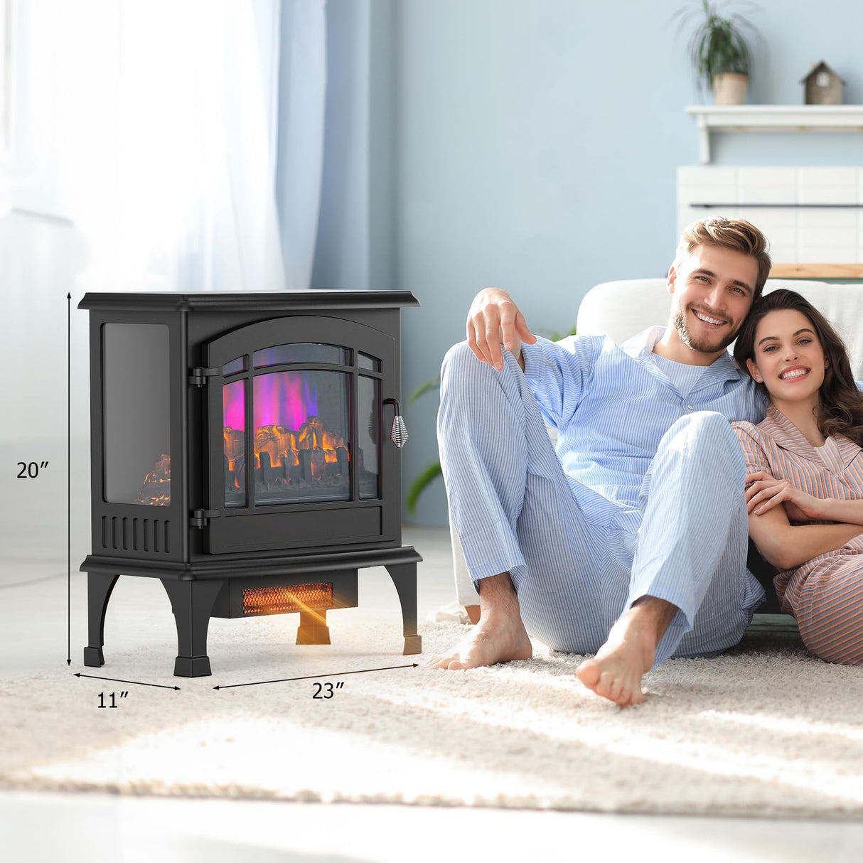 Bonnlo 23" W Electric Fireplace Stove, 1500W Portable Freestanding Fireplace Heater w/Remote, Timer, 3D Flame, Overheat & Tip-Over Protections, Suit for Bedroom, Living Room, CSA Approved Bonnlo