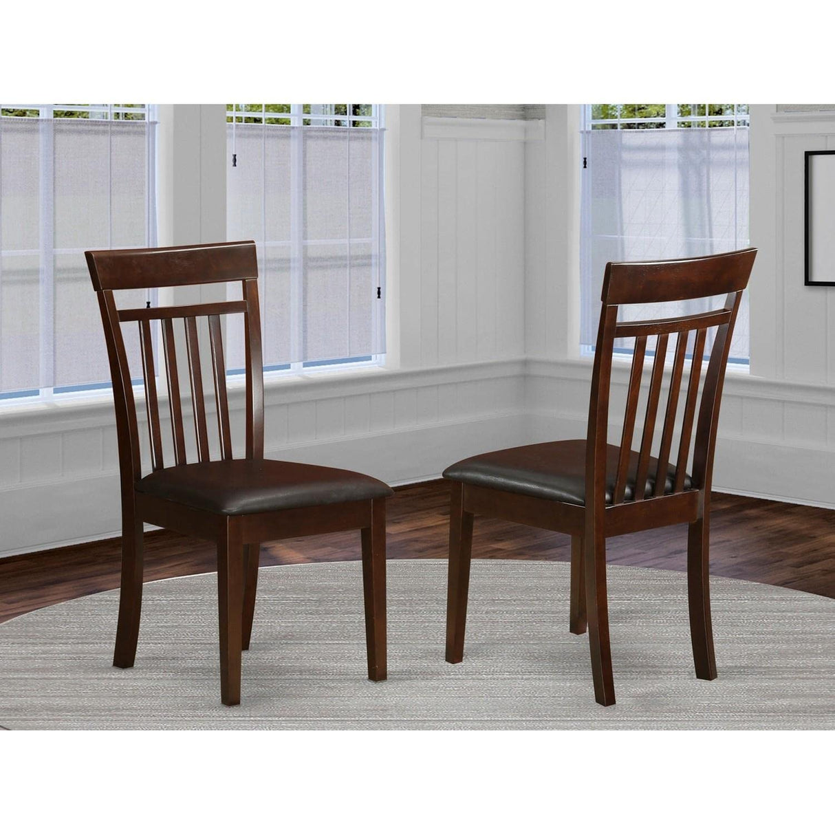 East West Furniture CAC-MAH-LC Capri Kitchen Dining Chairs - Faux Leather Upholstered Solid Wood Chairs, Set of 2, Mahogany East West Furniture