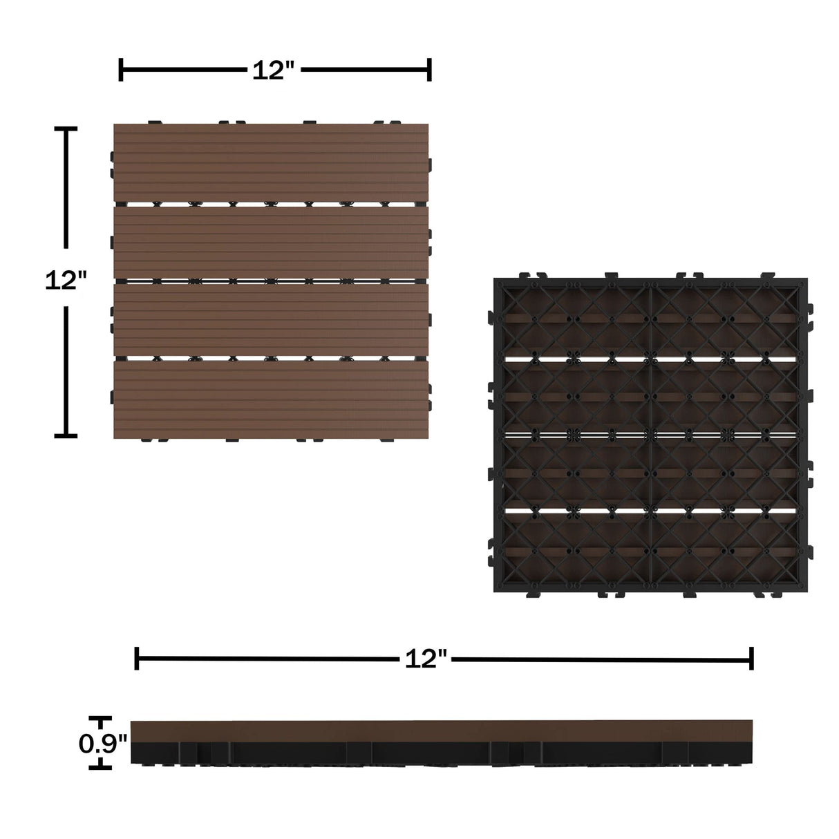Pure Garden Patio and Deck Tiles - 24-Pack Interlocking 12x12 Wood Plastic Composite Weather-Resistant Outdoor Flooring Pavers (Brown) Pure Garden
