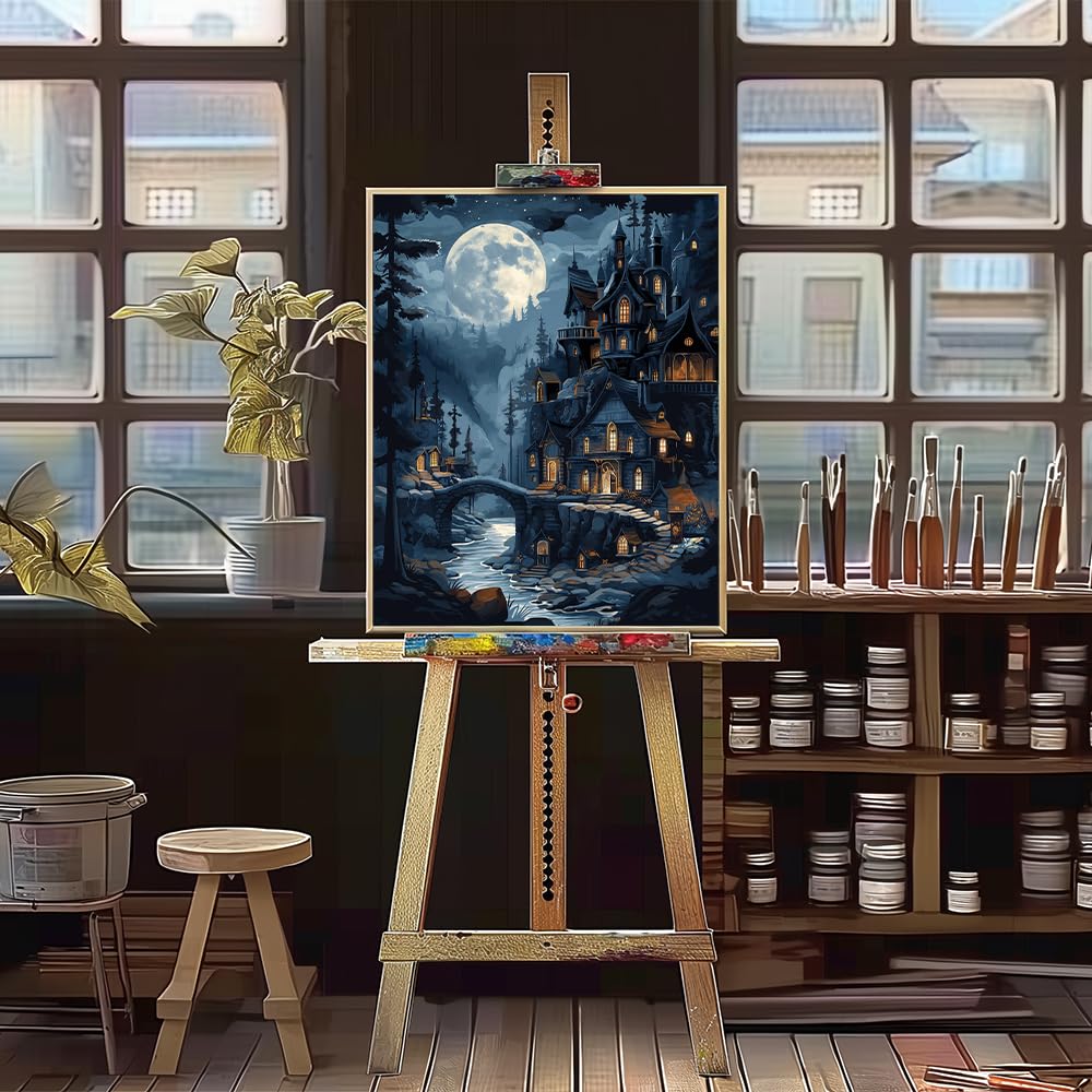 Natuyalo Paint by Numbers Kit for Adults, Paint by Numbers for Beginner Moonlit Castle, Paint by Number for Adults, Night Scene DIY Paint by Number for Gift Home Wall Decor 16x20 Inch Natuyalo
