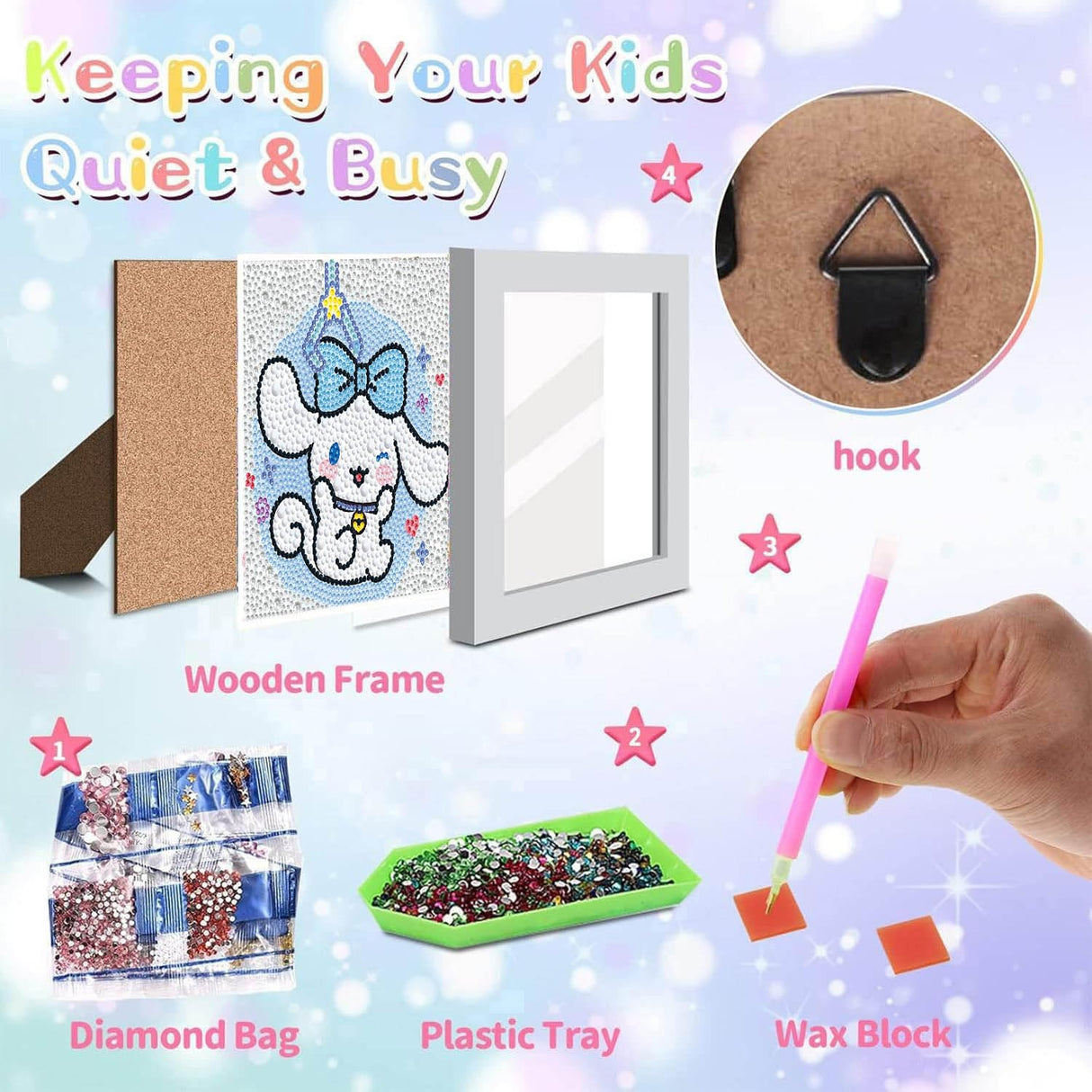 YSUNETER Diamond Painting Kits for Kids Beginner - Framed DIY 5D Full Drill Diamond Art Kits for Children, Cute Animals Round Crystal Rhinestone Gem Art Crafts Home Wall Art Decor 5.9 x 5.9 Inches YSUNETER