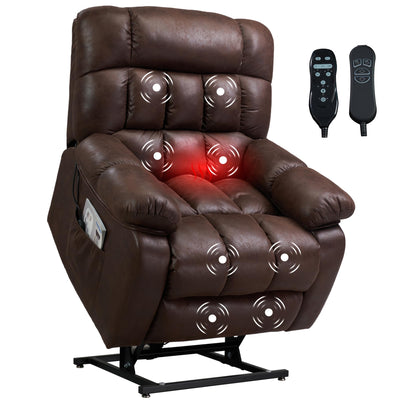 FLEXISPOT Dual Motor Power Lift Recliner Chair for Elderly, Lay Flat Lift Recliner w/Massage & Heat, Electric Recliner Sofa w/USB Ports, Side Pockets for Living Room Bedroom, Brown