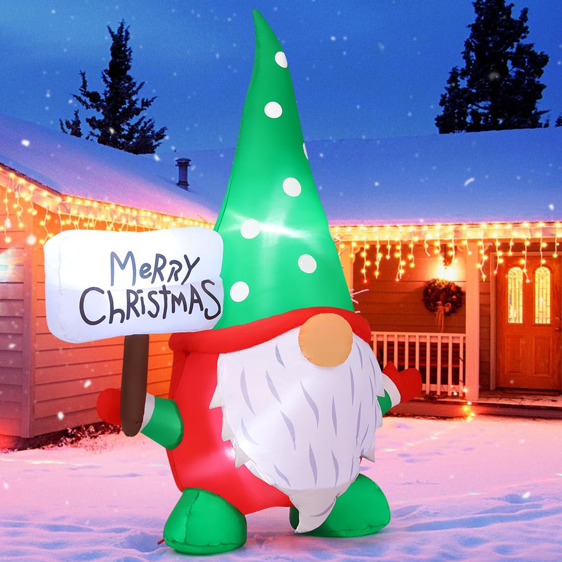 GOOSH 6 FT Christmas Gnome Inflatables Outdoor Decorations, Xmas Gnome Blow Up Yard Decorations, Built-in LED Lights for Holiday, Outdoor, Lawn, Garden GOOSH