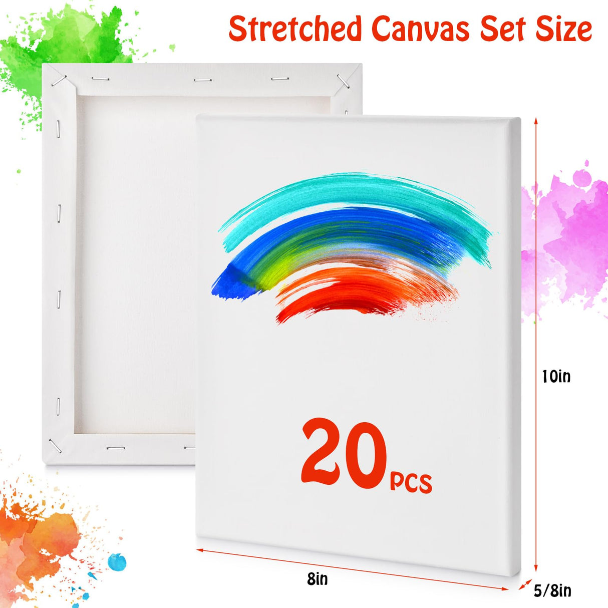 Stretched Canvas for Painting - 8x10 Inch/20 Canvas Value Pack - Triple Primer Acid Free 100% Cotton Blank Canvas for Painting Supplies Oil and Acrylic Pouring Art Watercolor Hdviai