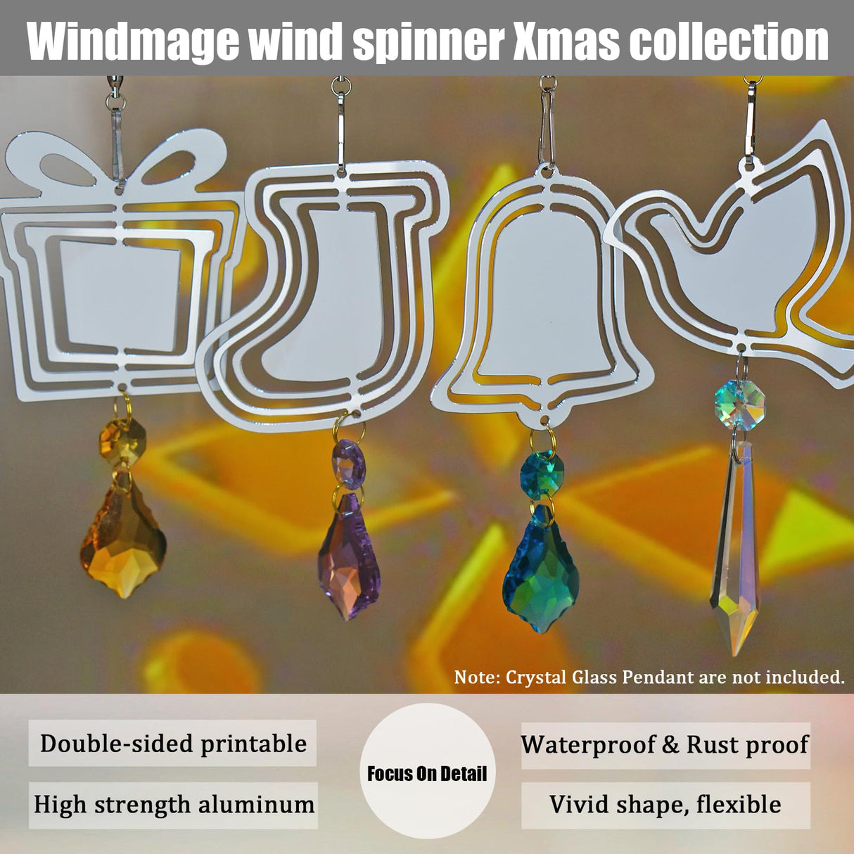 WindMage 16Packs 3inch Sublimation Wind Spinner Blanks 3D Aluminum Metal Wind Sculpture Kinetic Spinners for Yard and Garden Indoor Art Sublimation Christmas Ornament Hanging Decoration WindMage
